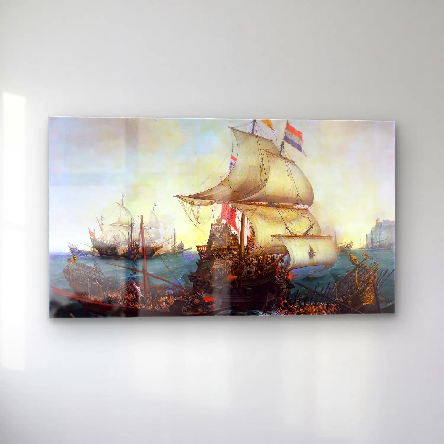 Hendrick Cornelisz Vroom – Dutch Ships Ramming Spanish Galleys off the Flemish Coast… cam tablo — sol açıdan görünüm