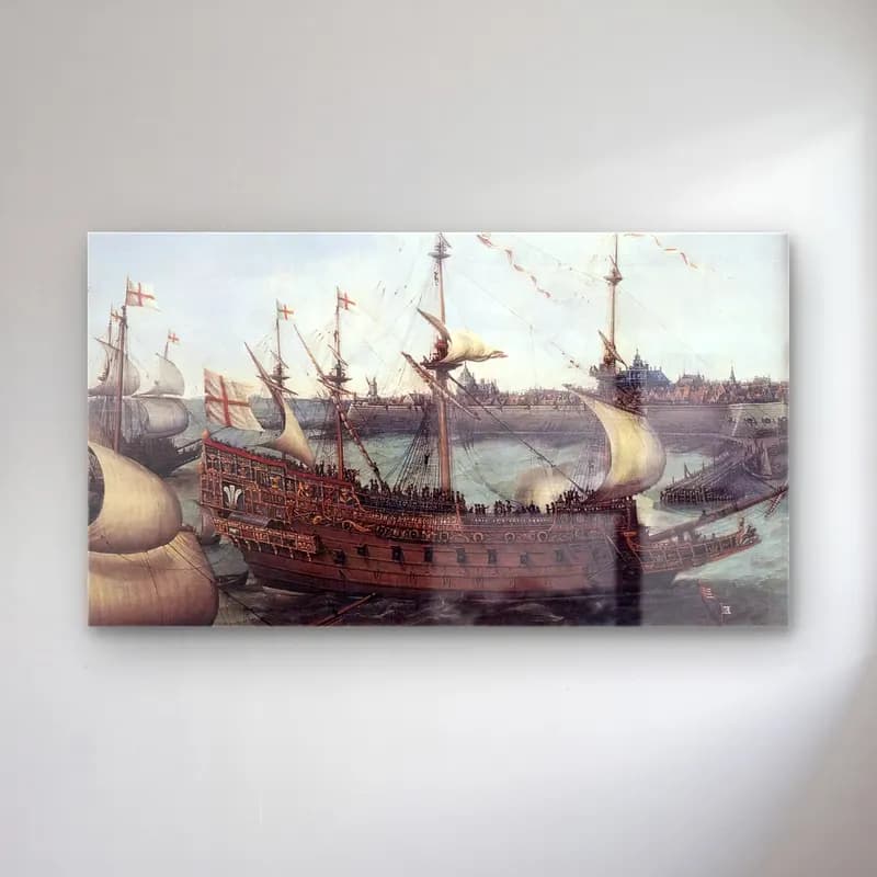 Hendrick Cornelisz Vroom – The Arrival at Vlissingen of the Elector Palatinate… cam tablo — Hendrick Cornelisz Vroom – The Arrival at Vlissingen of the Elector Palatinate… — vintage liman ve tekneler
