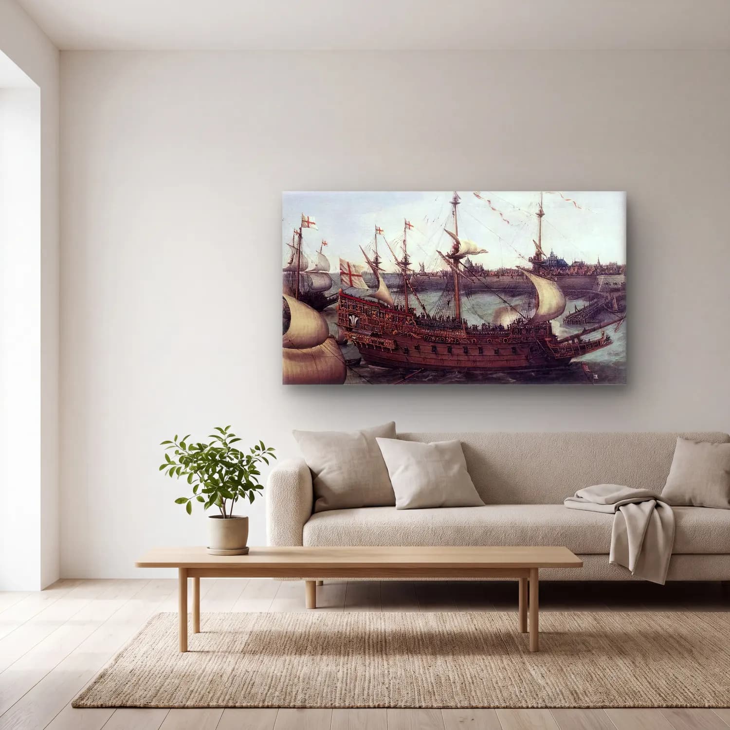 Hendrick Cornelisz Vroom – The Arrival at Vlissingen of the Elector Palatinate… cam tablo — açık renk salonda