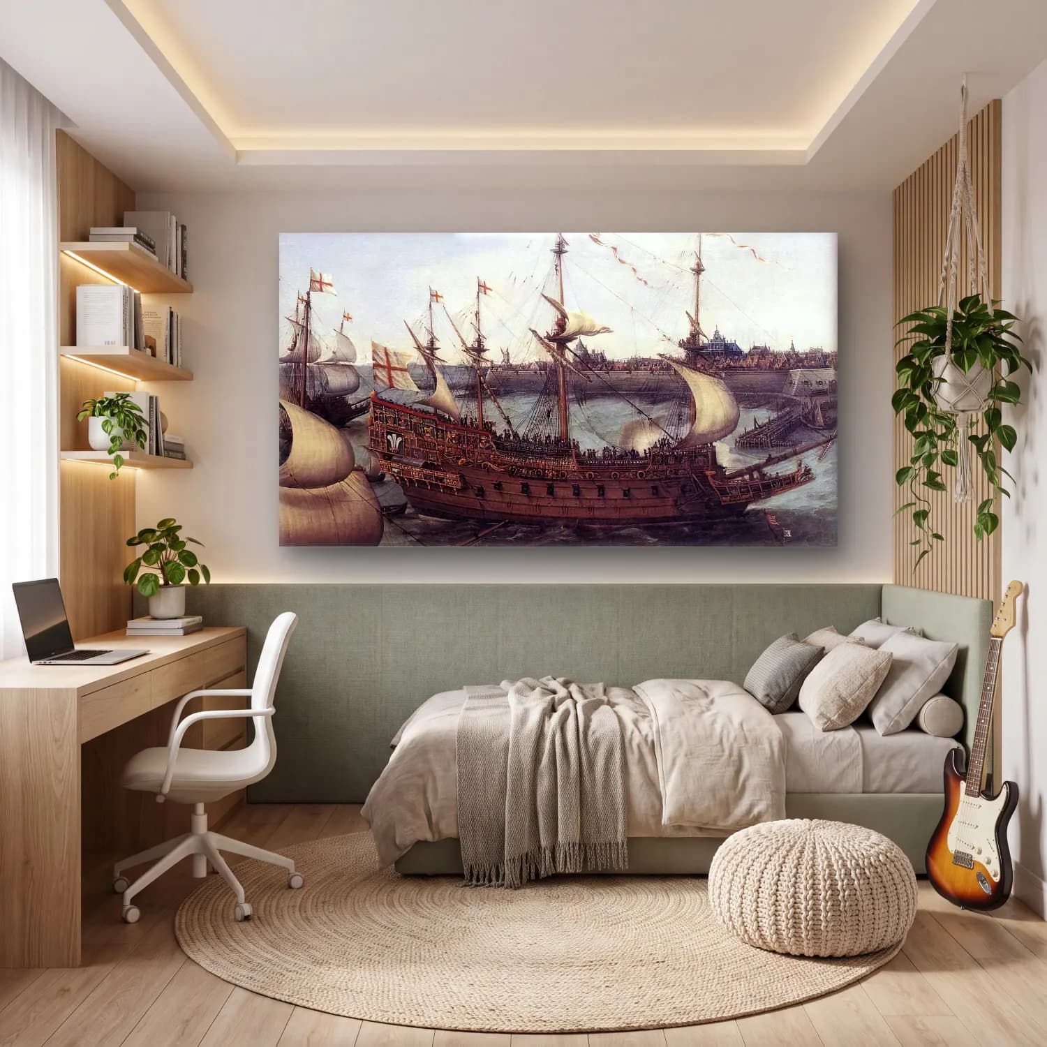 Hendrick Cornelisz Vroom – The Arrival at Vlissingen of the Elector Palatinate… cam tablo — genç odasında