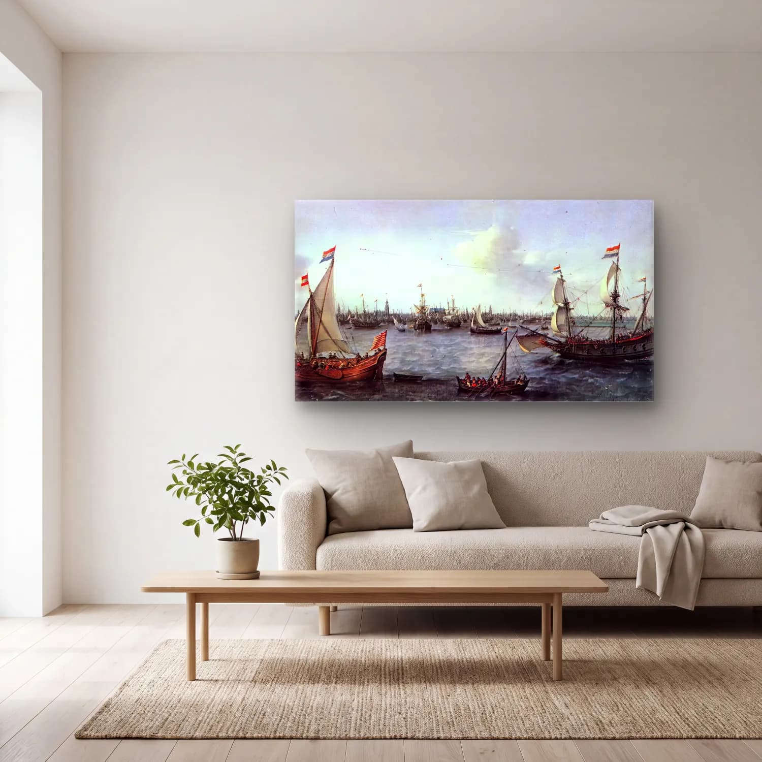 Hendrick Cornelisz Vroom – The Harbour in Amsterdam cam tablo — açık renk salonda