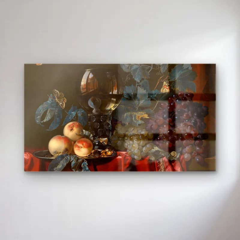 Willem van Aelst – Fruit and a Glass of Wine cam tablo — Willem van Aelst – Fruit and a Glass of Wine — yağlı boya meyveli natürmort