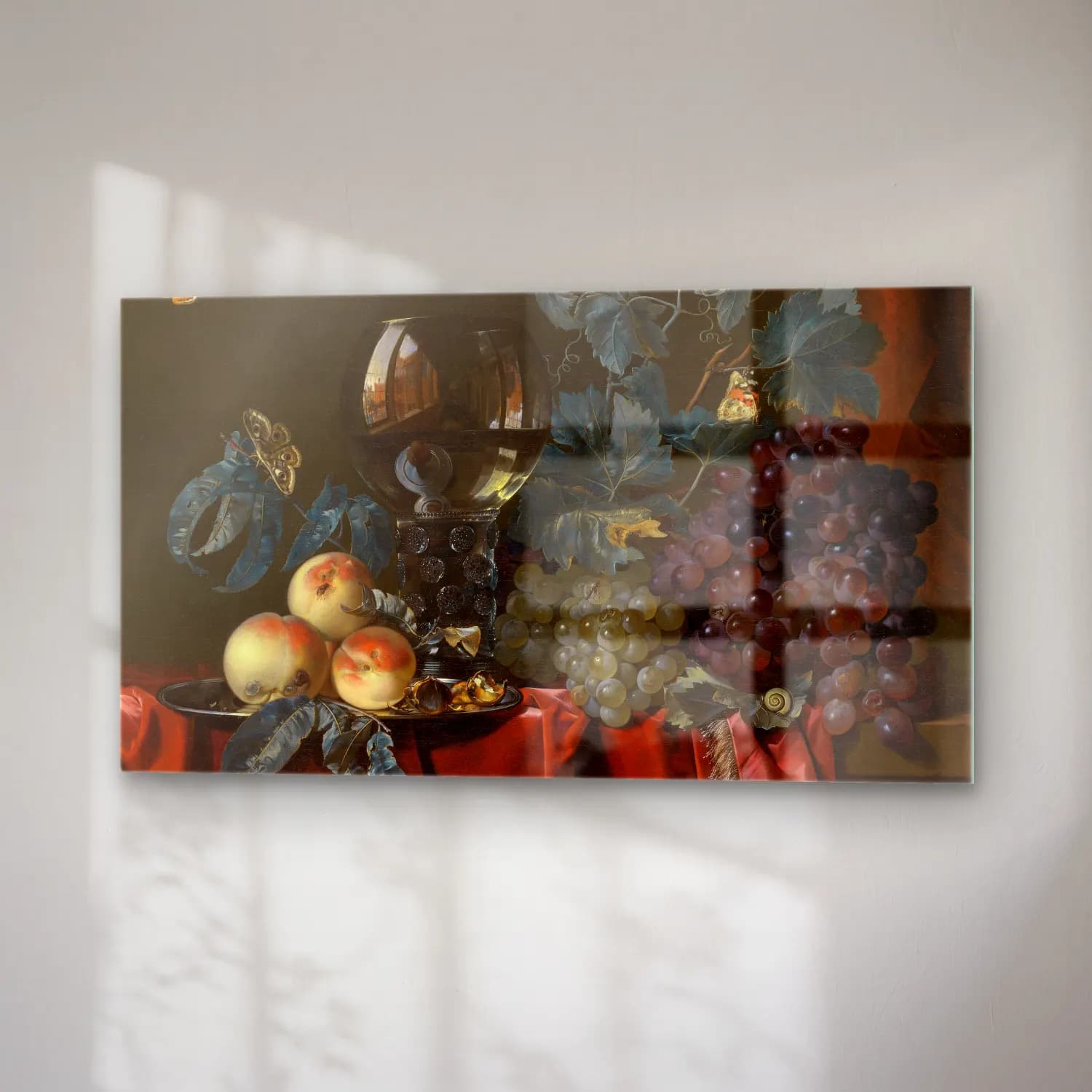 Willem van Aelst – Fruit and a Glass of Wine cam tablo — sağ açıdan görünüm