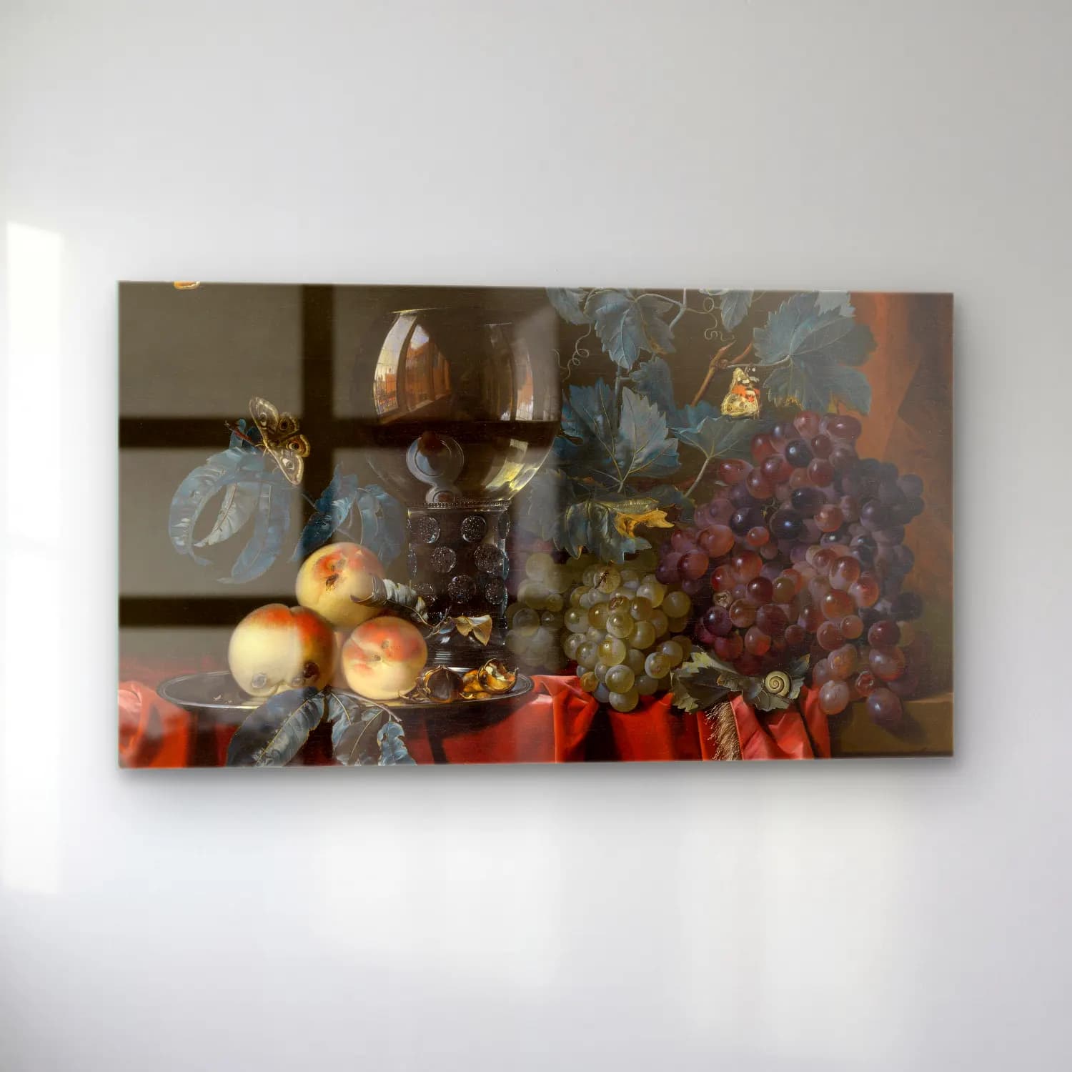 Willem van Aelst – Fruit and a Glass of Wine cam tablo — sol açıdan görünüm