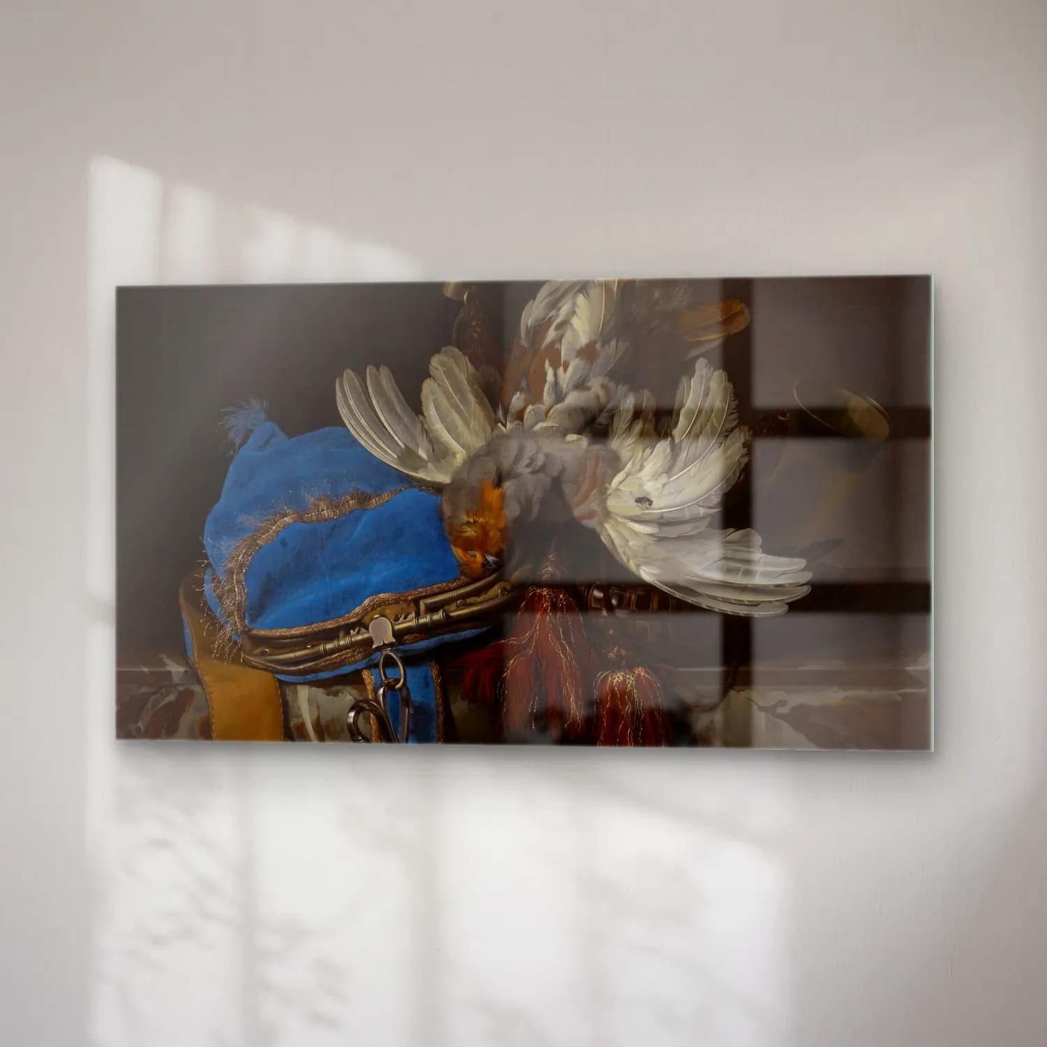 Willem van Aelst – Hunt Still Life with a Velvet Bag on a Marble Ledge (circa… cam tablo — sağ açıdan görünüm