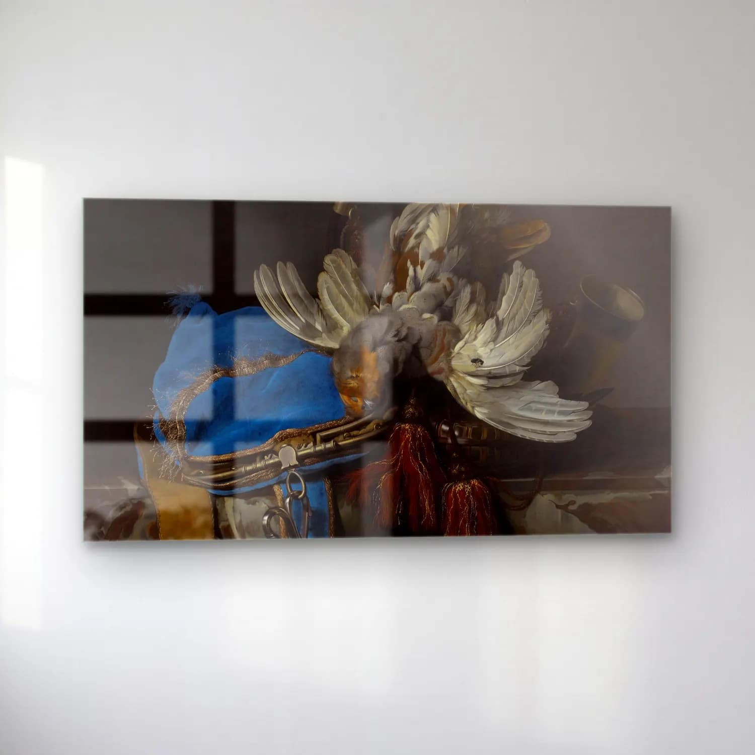Willem van Aelst – Hunt Still Life with a Velvet Bag on a Marble Ledge (circa… cam tablo — sol açıdan görünüm