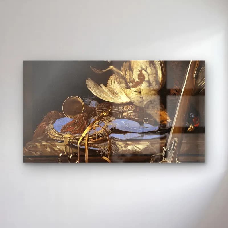 Willem van Aelst – Still Life with Hunting Gear cam tablo — Willem van Aelst – Still Life with Hunting Gear — yağlı boya mitolojik sahne