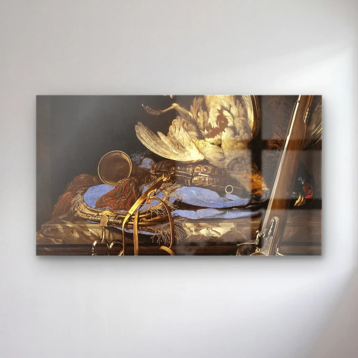 Willem van Aelst – Still Life with Hunting Gear cam tablo — Willem van Aelst – Still Life with Hunting Gear — yağlı boya mitolojik sahne