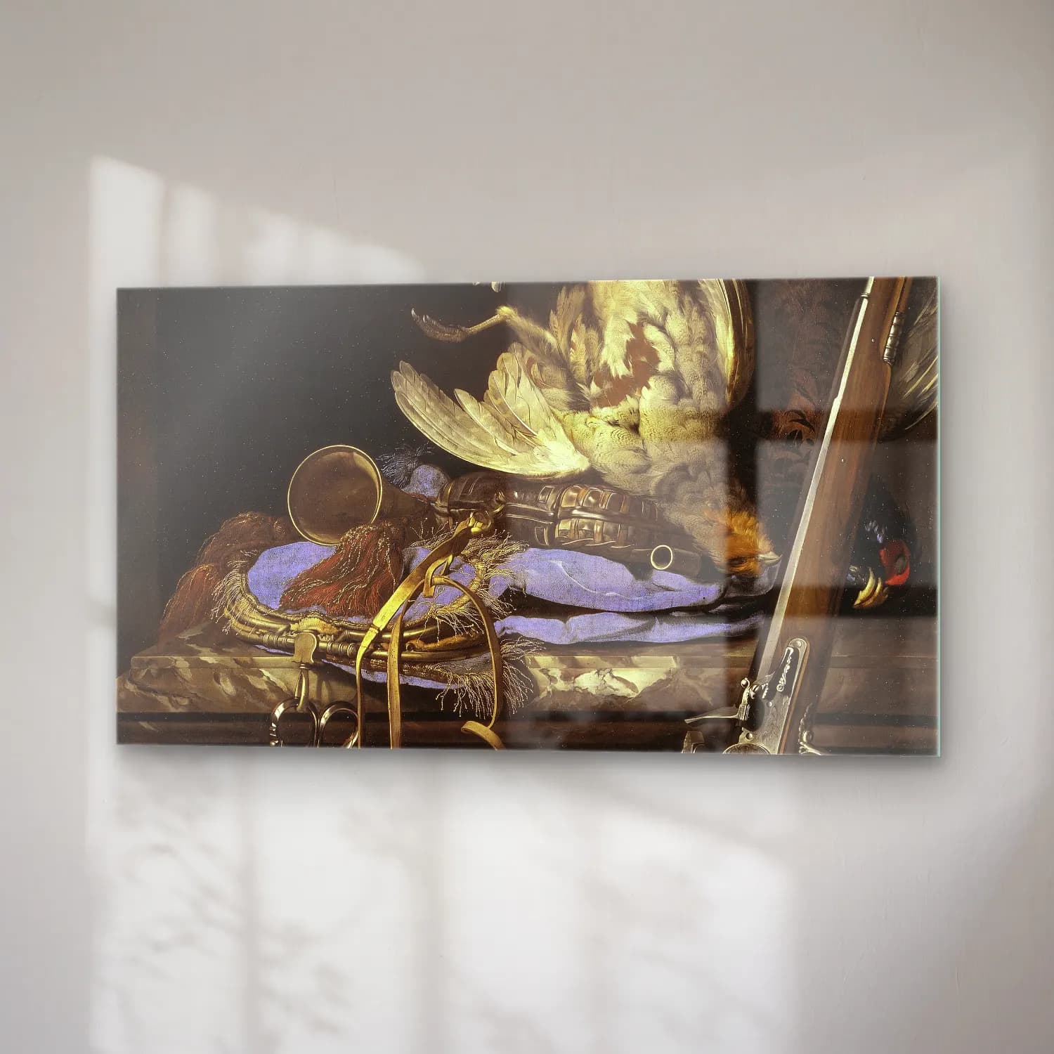 Willem van Aelst – Still Life with Hunting Gear cam tablo — sağ açıdan görünüm