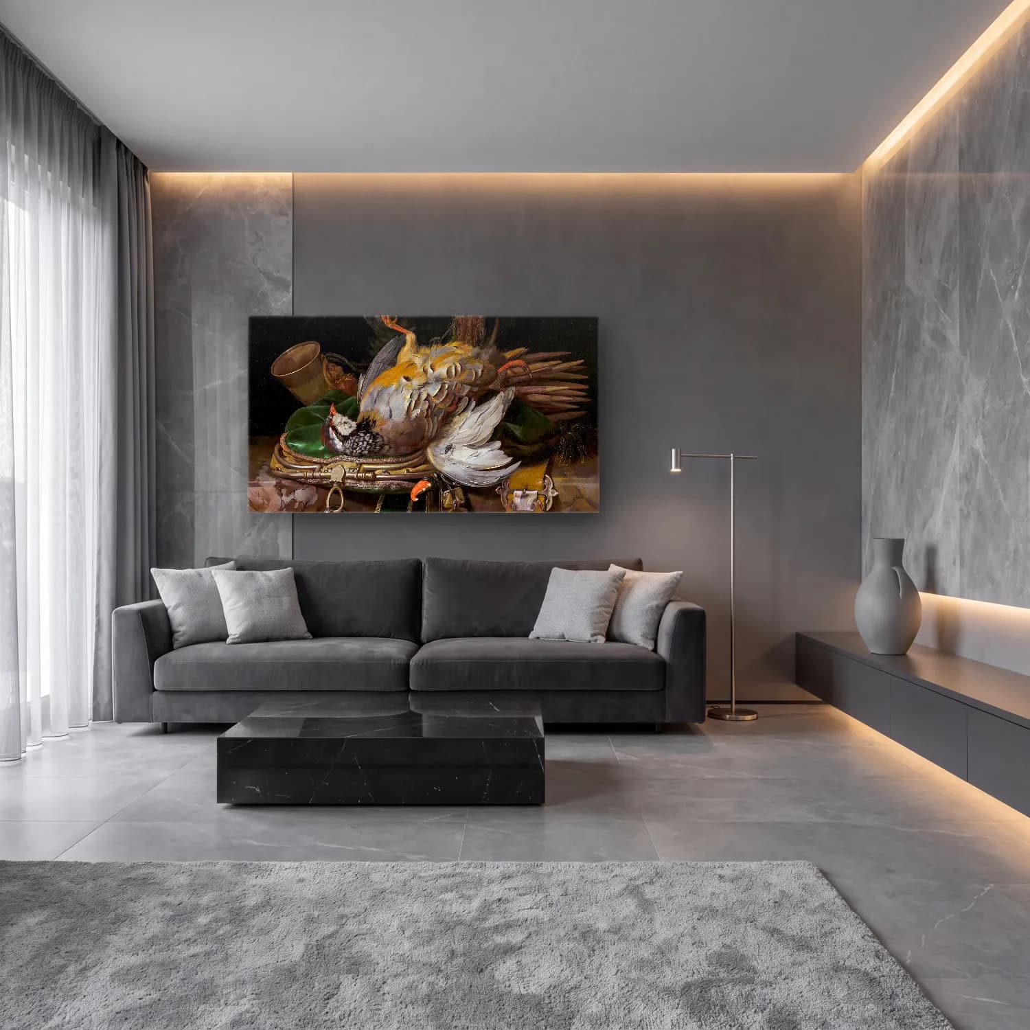 Willem van Aelst – Still Life with Partridges cam tablo — lüks salon duvarında