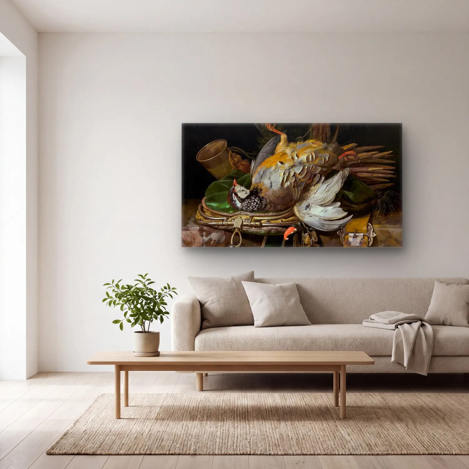 Willem van Aelst – Still Life with Partridges cam tablo — açık renk salonda