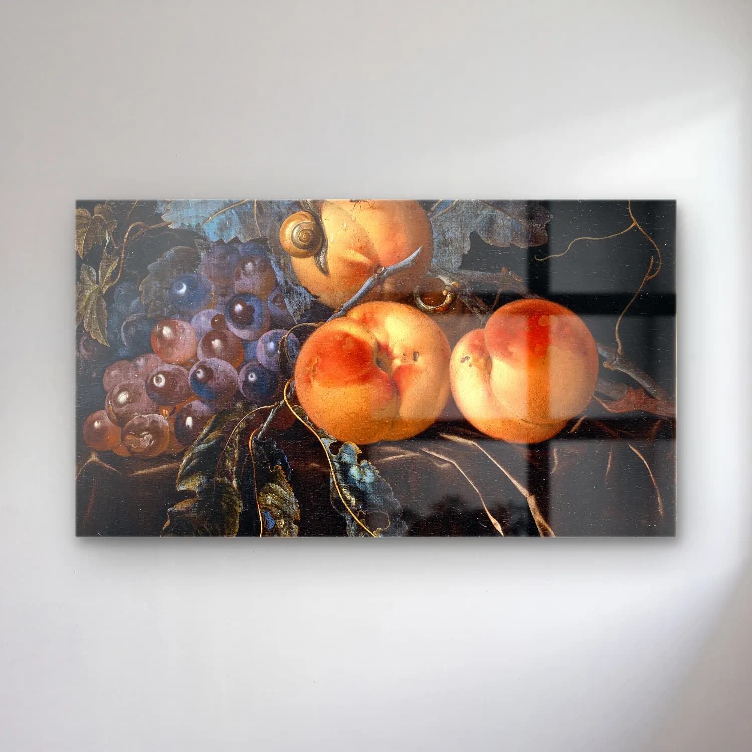 Willem van Aelst – Still Life with Peaches and Grapes cam tablo — Willem van Aelst – Still Life with Peaches and Grapes — yağlı boya meyveli natürmort