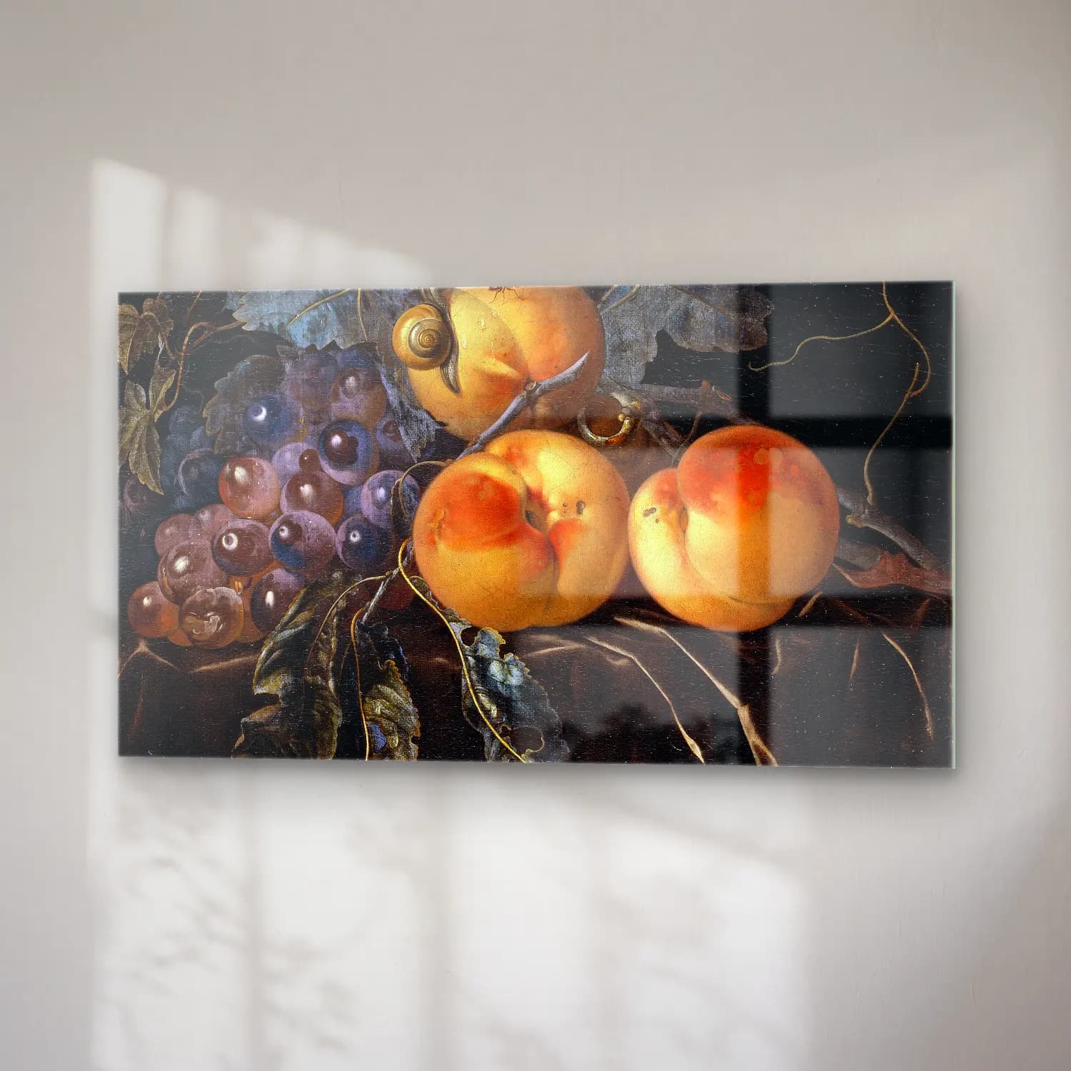 Willem van Aelst – Still Life with Peaches and Grapes cam tablo — sağ açıdan görünüm