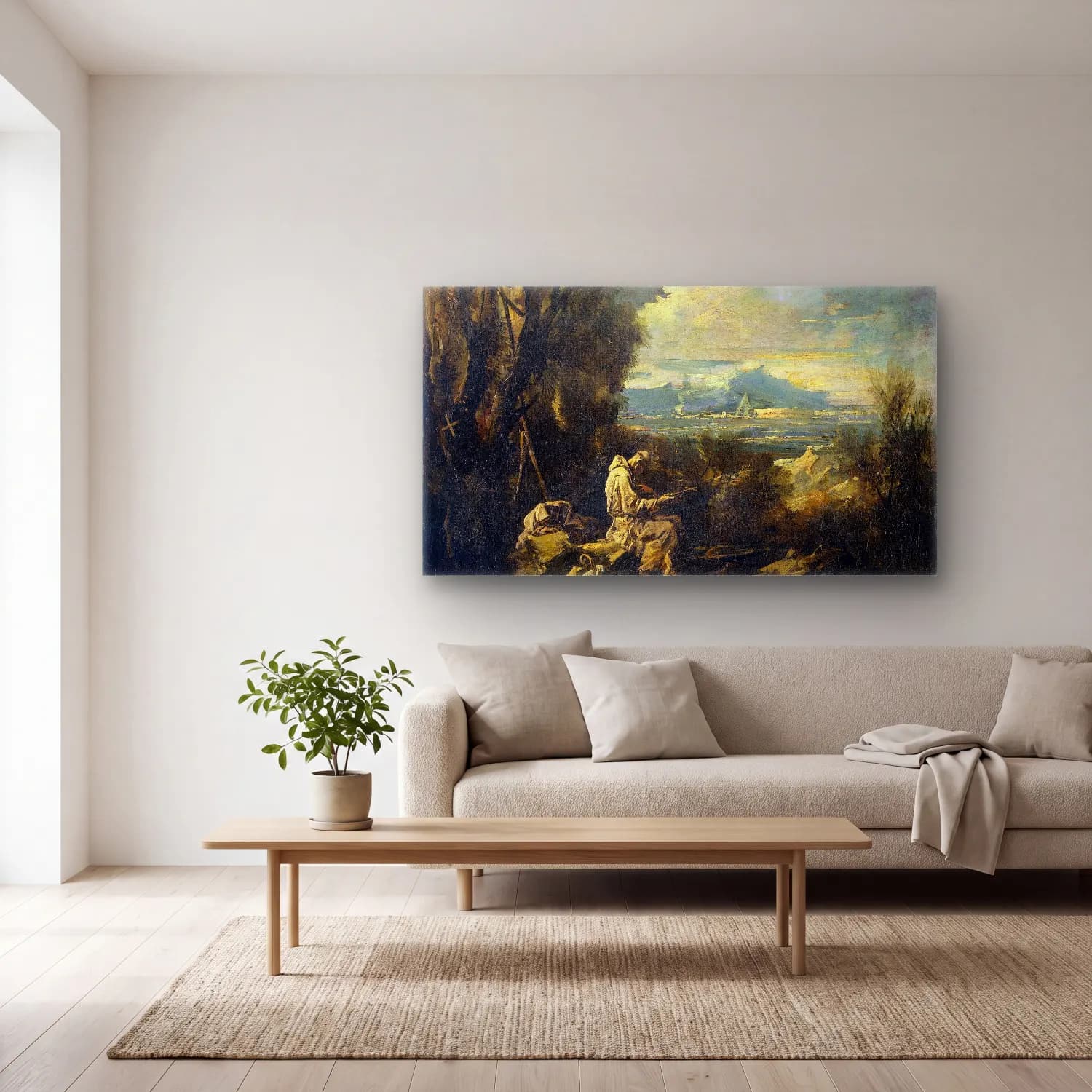Alessandro Magnasco – Christ and the Samaritan Woman cam tablo — açık renk salonda