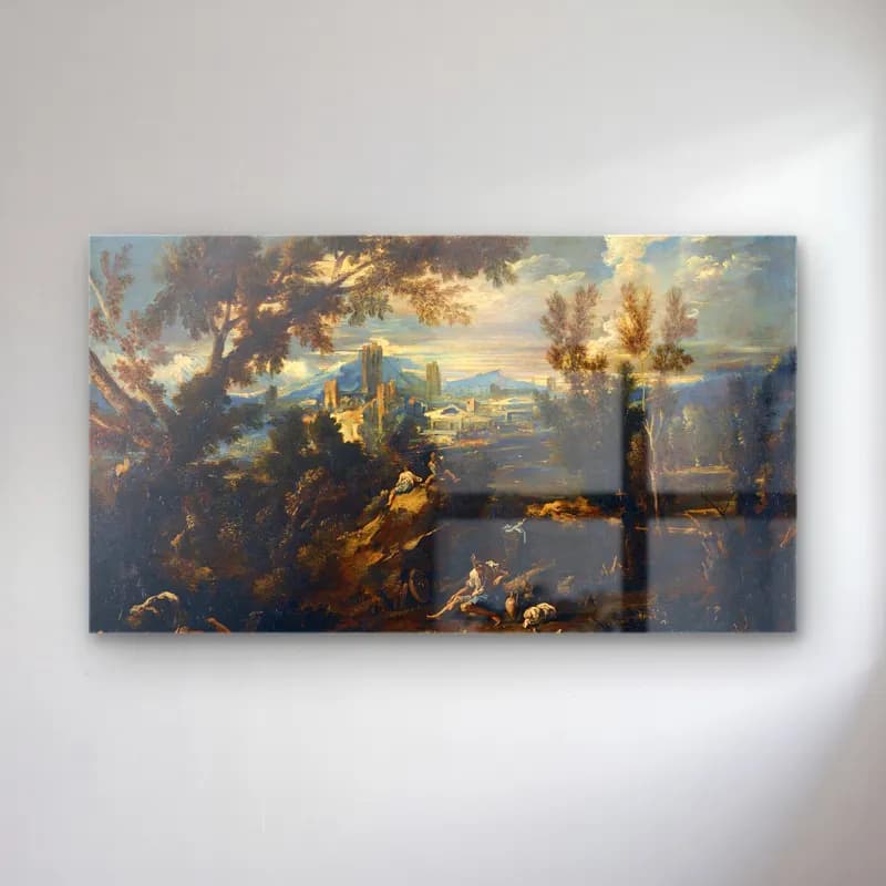 Alessandro Magnasco – Landscape with Shepherds cam tablo — Alessandro Magnasco – Landscape with Shepherds — yağlı boya savaş sahnesi