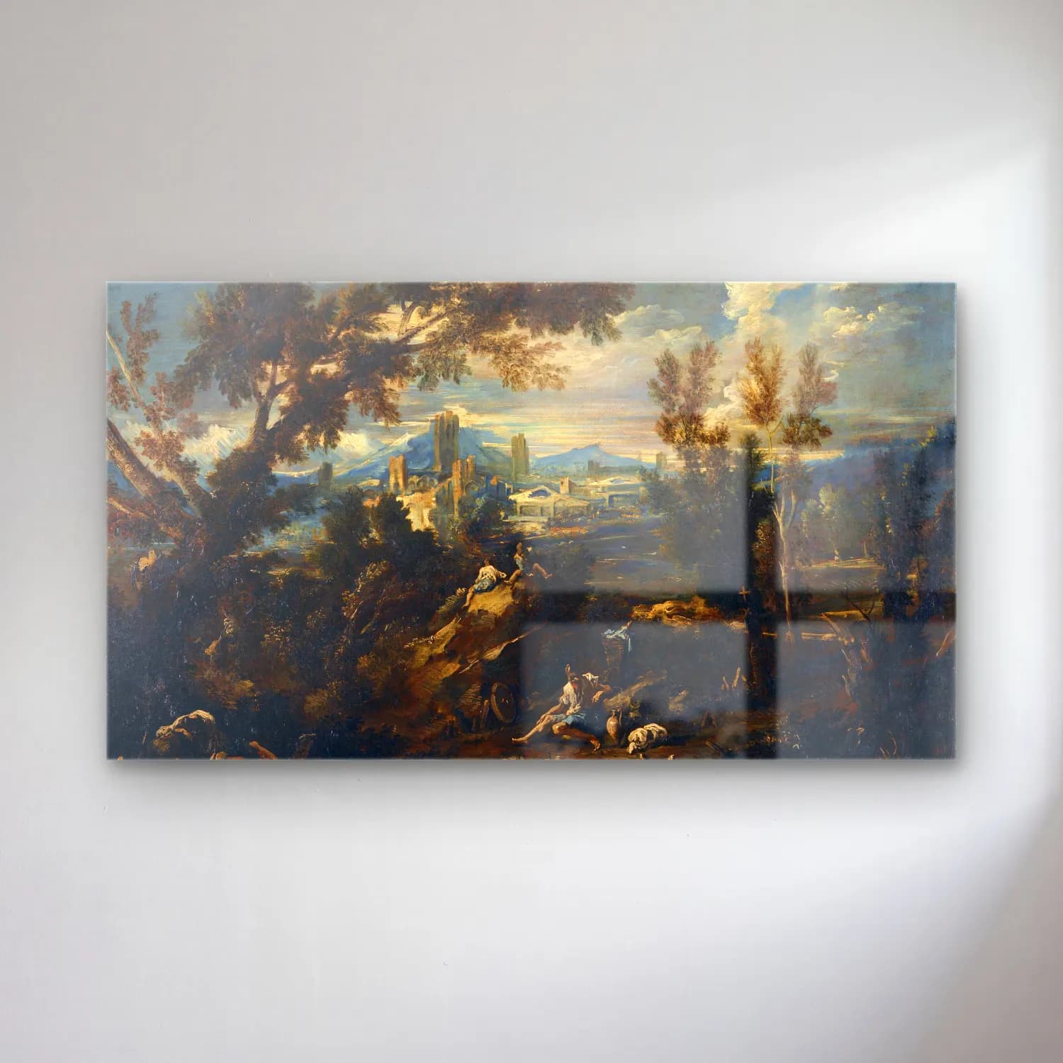 Alessandro Magnasco – Landscape with Shepherds cam tablo — Alessandro Magnasco – Landscape with Shepherds — yağlı boya savaş sahnesi