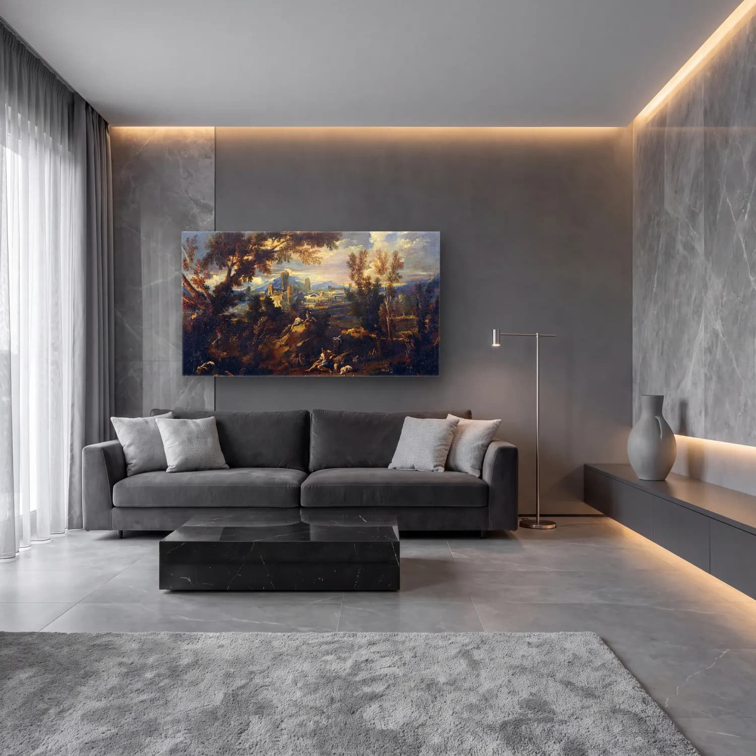 Alessandro Magnasco – Landscape with Shepherds cam tablo — lüks salon duvarında