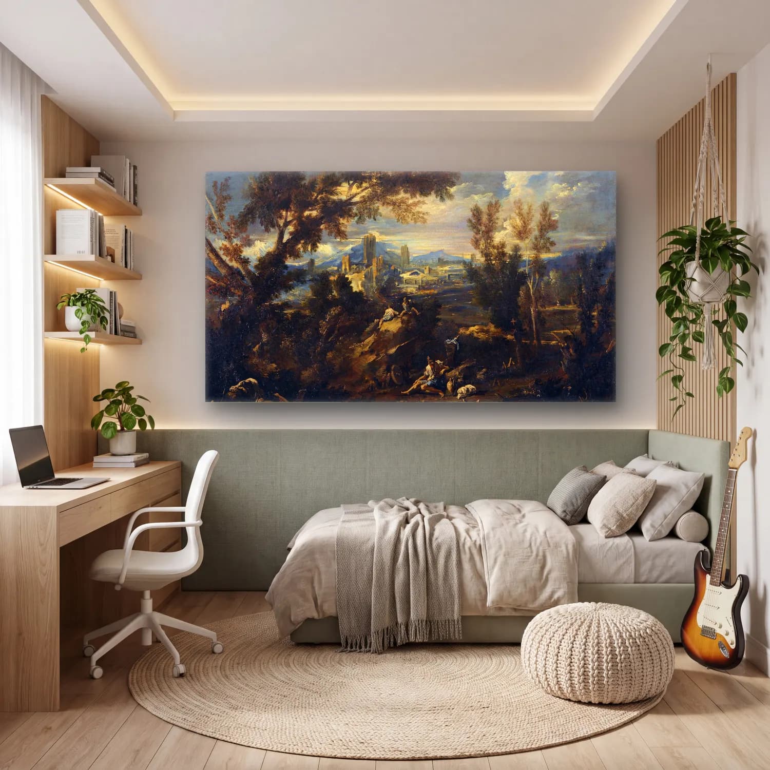Alessandro Magnasco – Landscape with Shepherds cam tablo — genç odasında