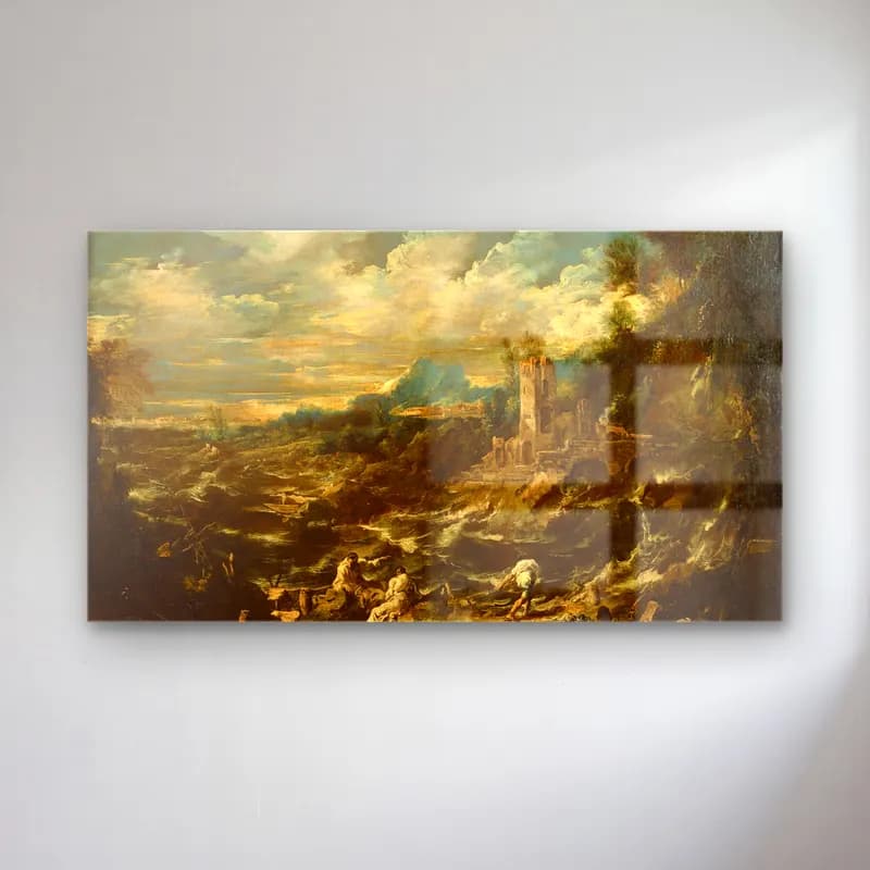 Alessandro Magnasco – Landscape with Stormy Sea cam tablo — Alessandro Magnasco – Landscape with Stormy Sea — yağlı boya antik kalıntılar