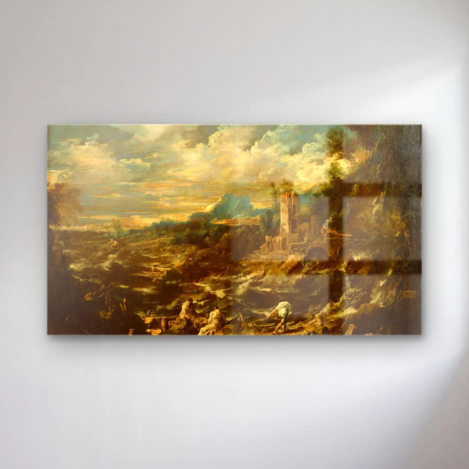 Alessandro Magnasco – Landscape with Stormy Sea cam tablo — Alessandro Magnasco – Landscape with Stormy Sea — yağlı boya antik kalıntılar