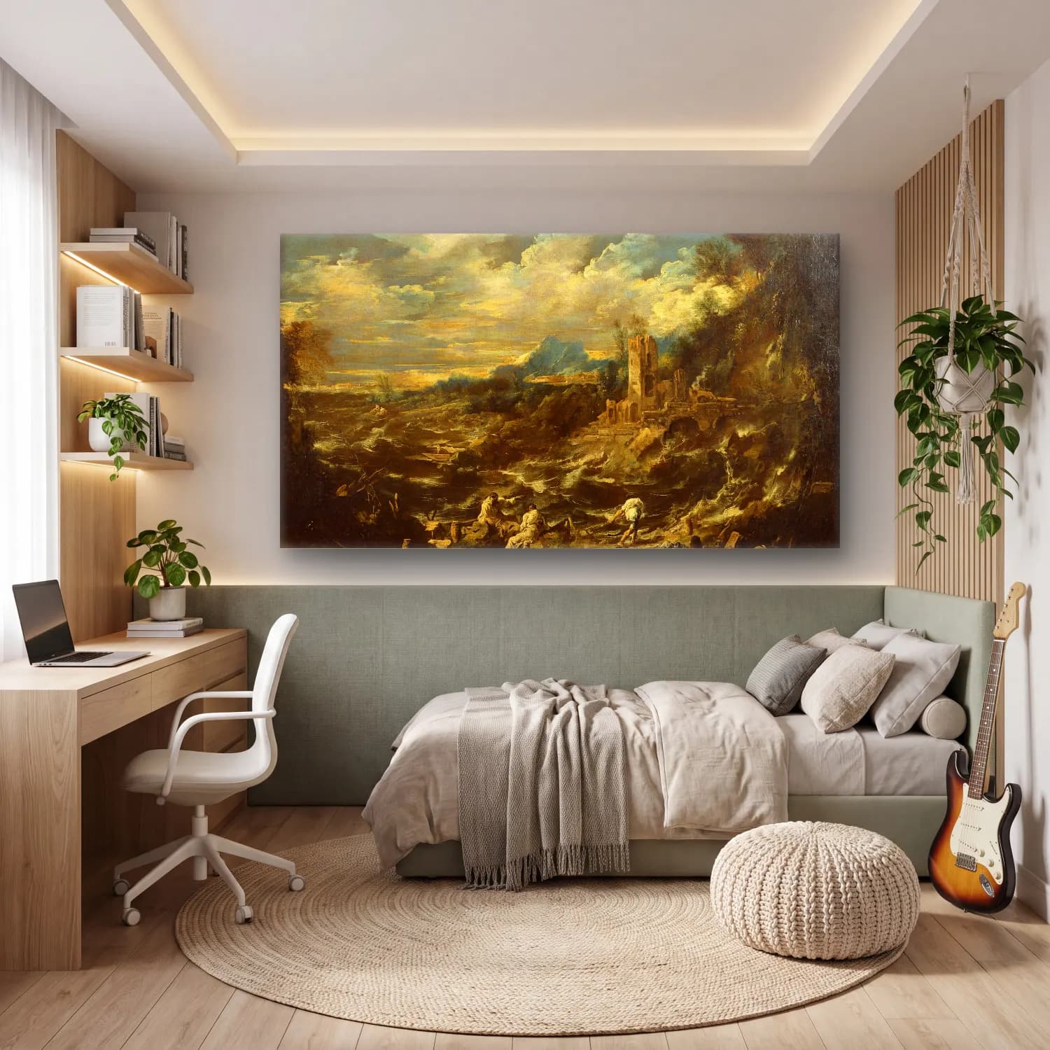 Alessandro Magnasco – Landscape with Stormy Sea cam tablo — genç odasında