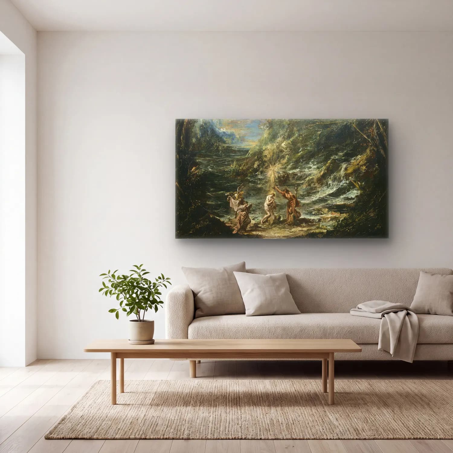Alessandro Magnasco – The Baptism of Christ cam tablo — açık renk salonda