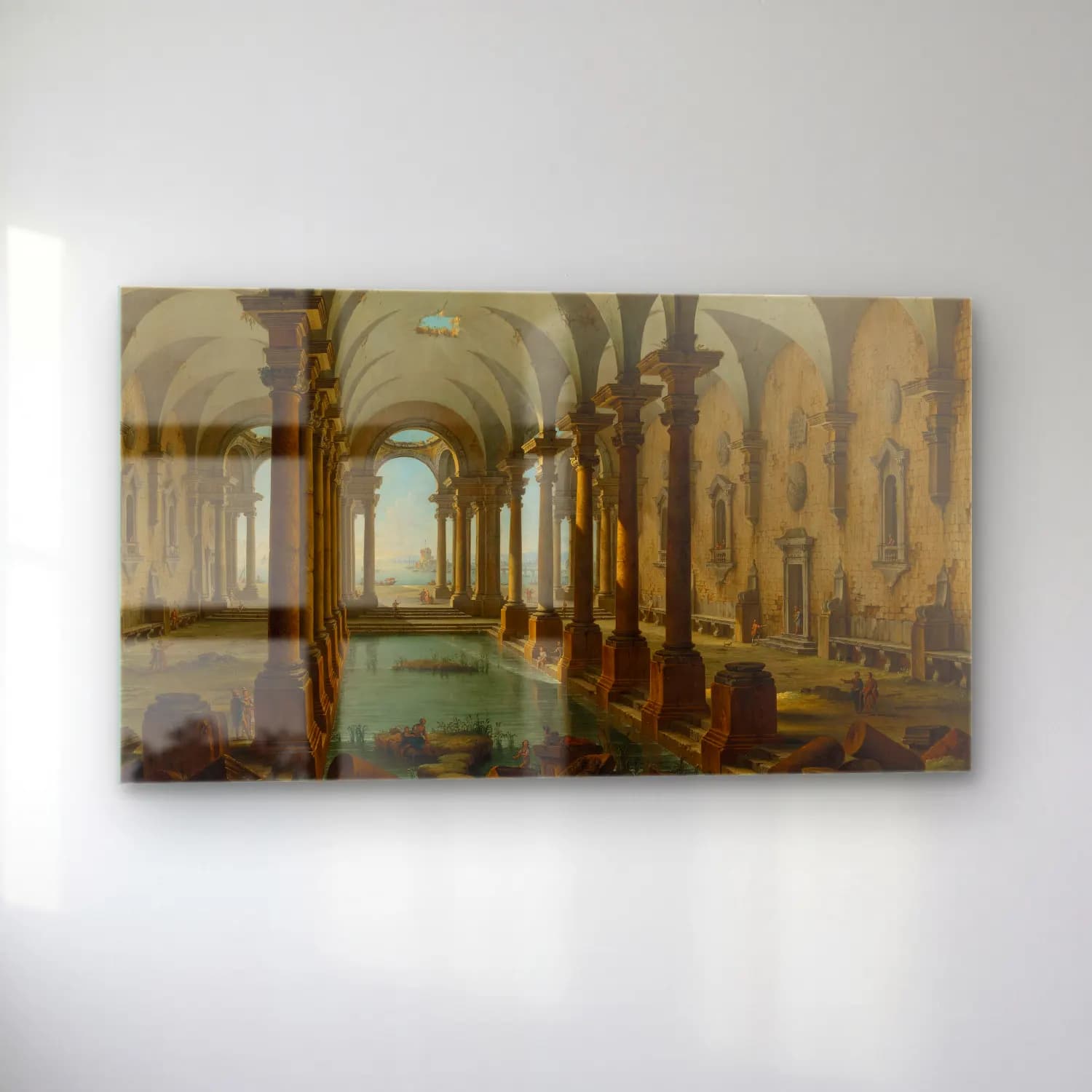 Antonio Joli – A capriccio of partially ruined baths with people swimming cam tablo — sol açıdan görünüm