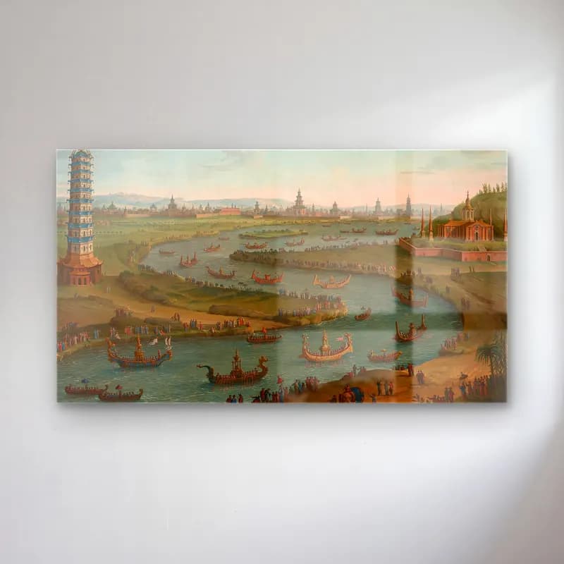 Antonio Joli – A capriccio with the French Ambassador approaching the King… cam tablo — Antonio Joli – A capriccio with the French Ambassador approaching the King… — yağlı boya liman ve tekneler