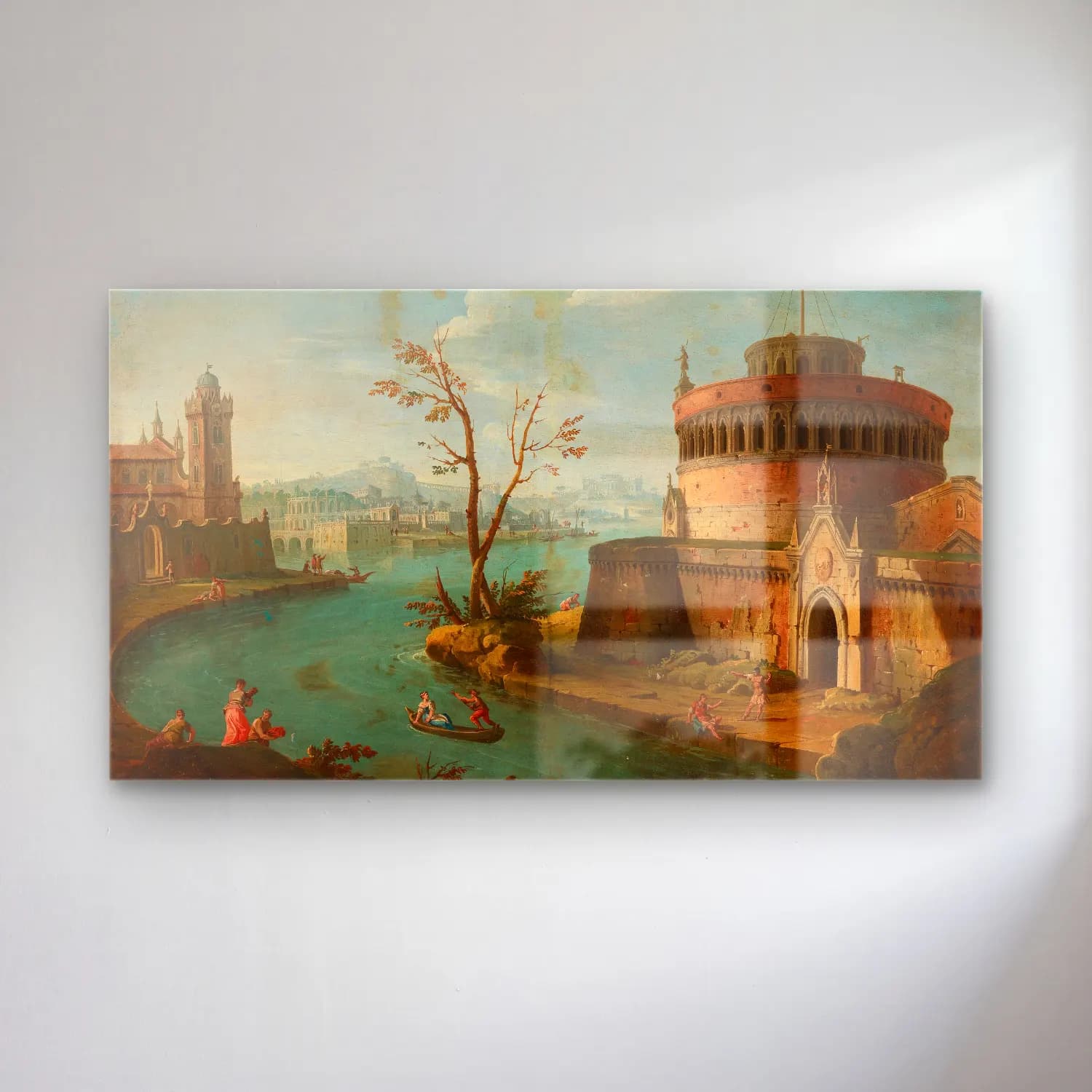 Antonio Joli – An Italianate capriccio river landscape cam tablo — Antonio Joli – An Italianate capriccio river landscape — yağlı boya i̇talyan sahili