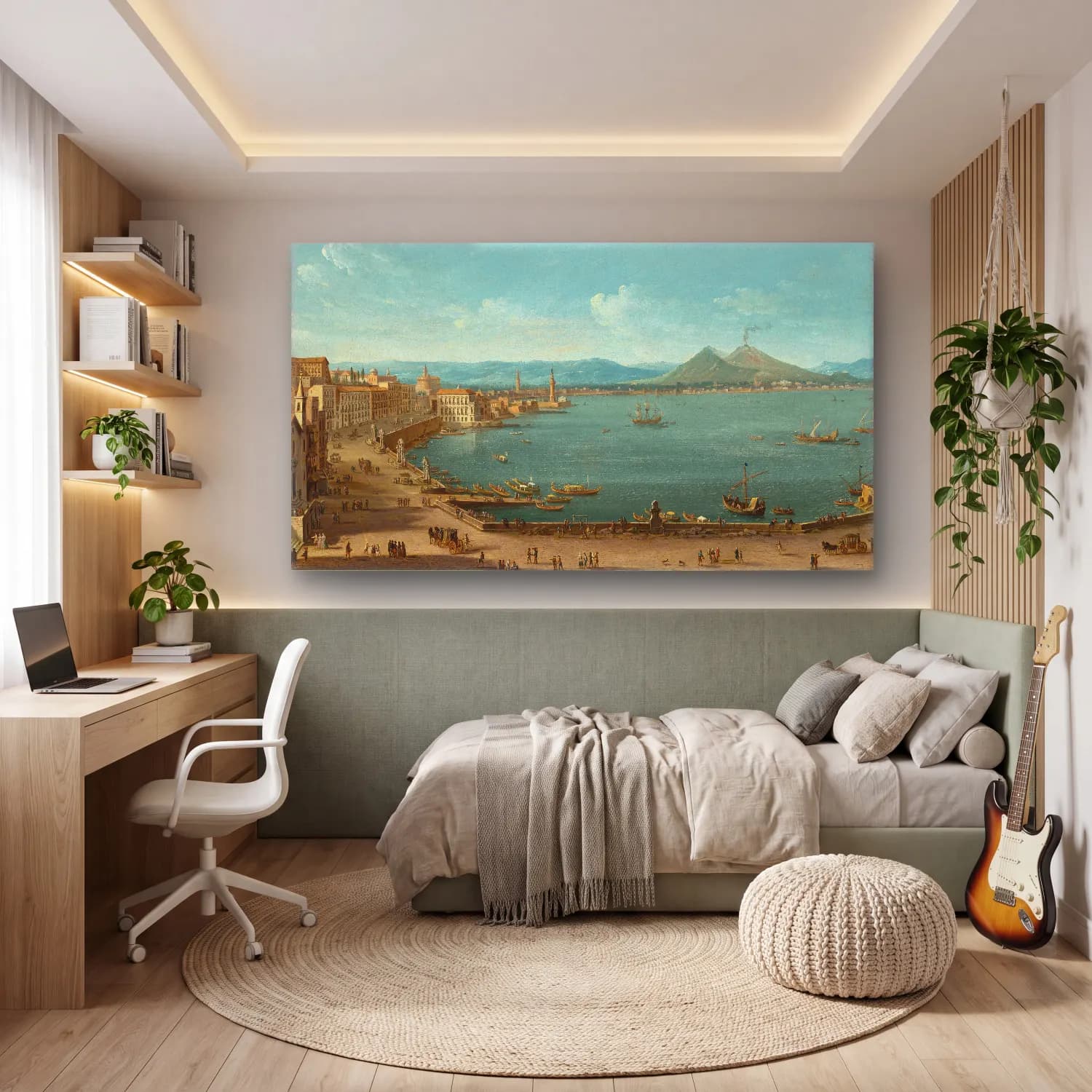 Antonio Joli – Naples with the Bay of Santa Lucia and Vesuvius beyond cam tablo — genç odasında