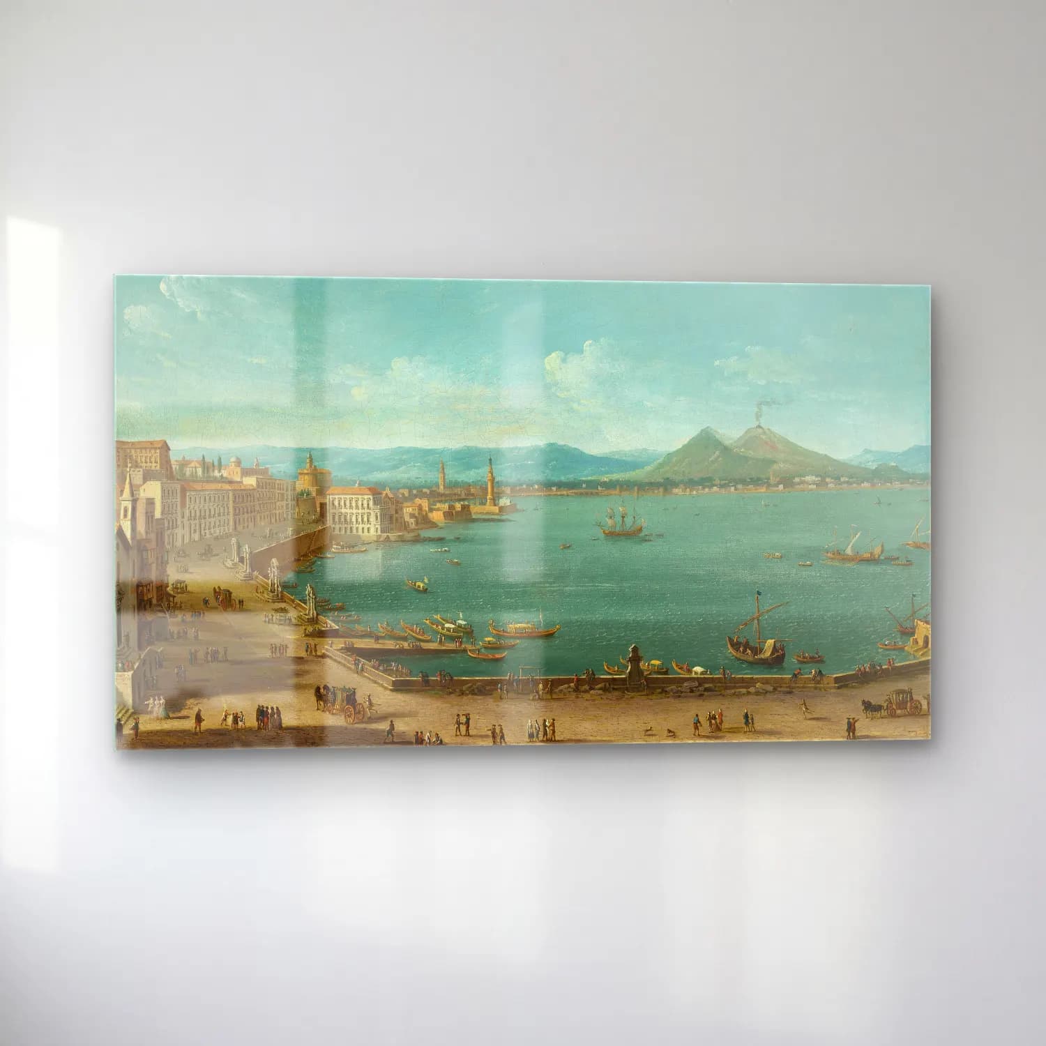 Antonio Joli – Naples with the Bay of Santa Lucia and Vesuvius beyond cam tablo — sol açıdan görünüm