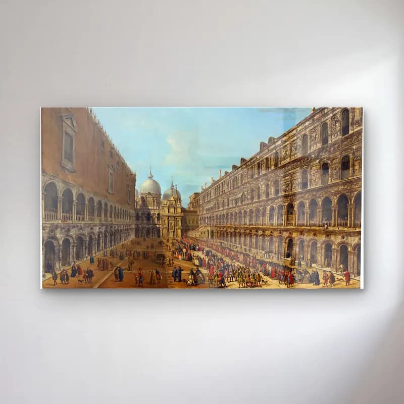 Antonio Joli – Procession in the Courtyard of the Ducal Palace,Venice cam tablo — Antonio Joli – Procession in the Courtyard of the Ducal Palace,Venice — yağlı boya kalabalık cadde