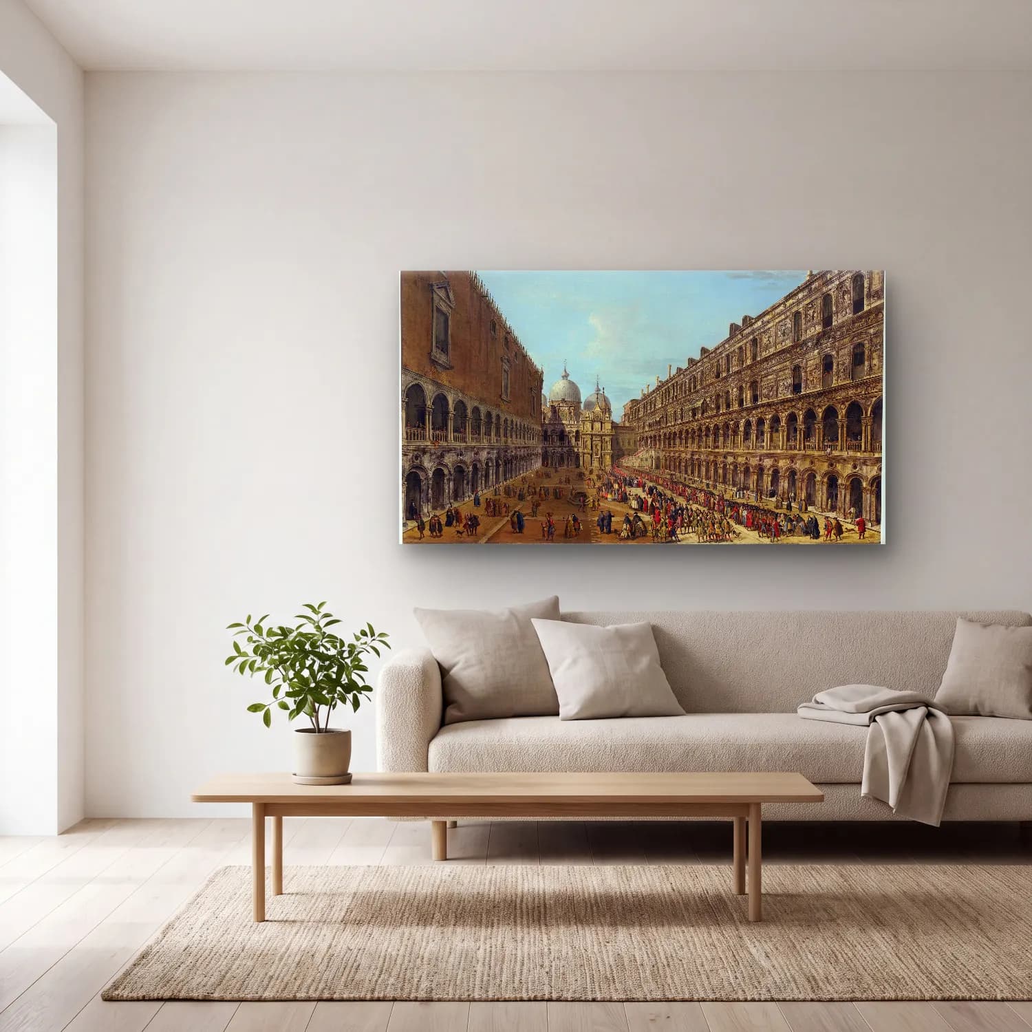 Antonio Joli – Procession in the Courtyard of the Ducal Palace,Venice cam tablo — açık renk salonda
