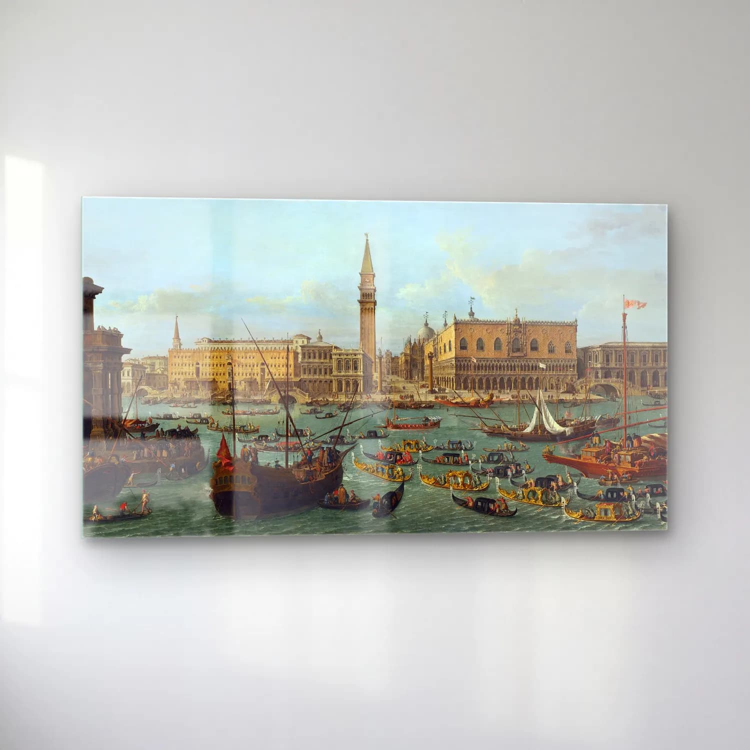Antonio Joli – Procession of Gondolas in the Bacino di San Marco,Venice cam tablo — sol açıdan görünüm