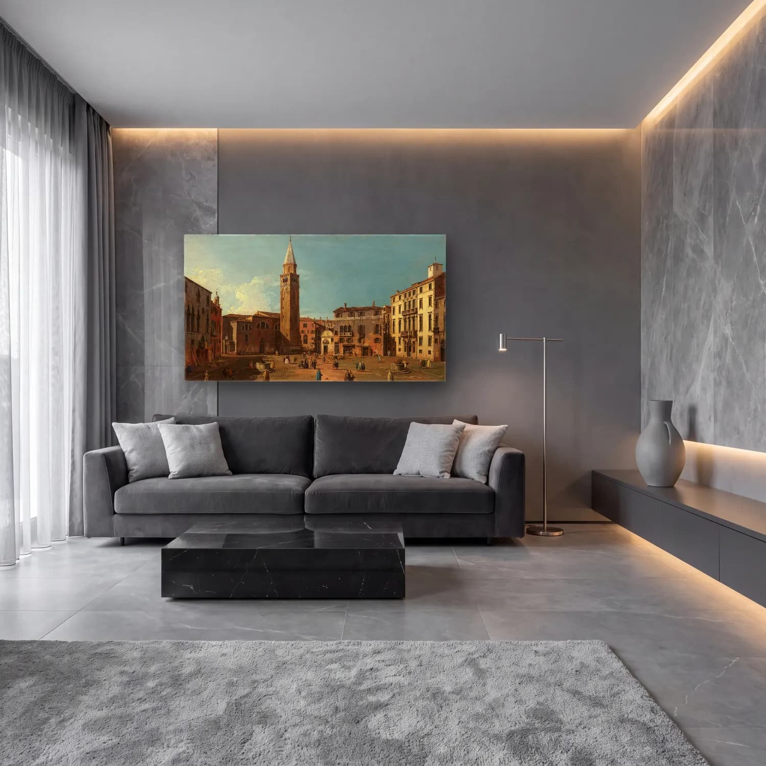 Yağlı Boya Katedral No. 4 cam tablo — lüks salon duvarında