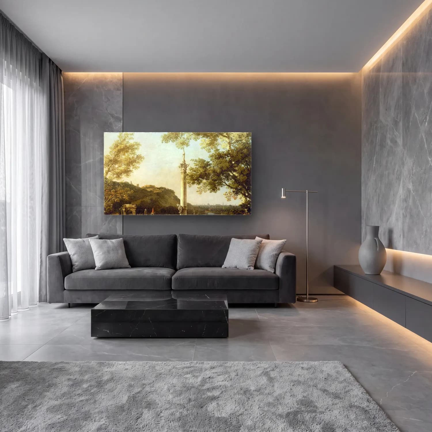 Yağlı Boya Roma cam tablo — lüks salon duvarında