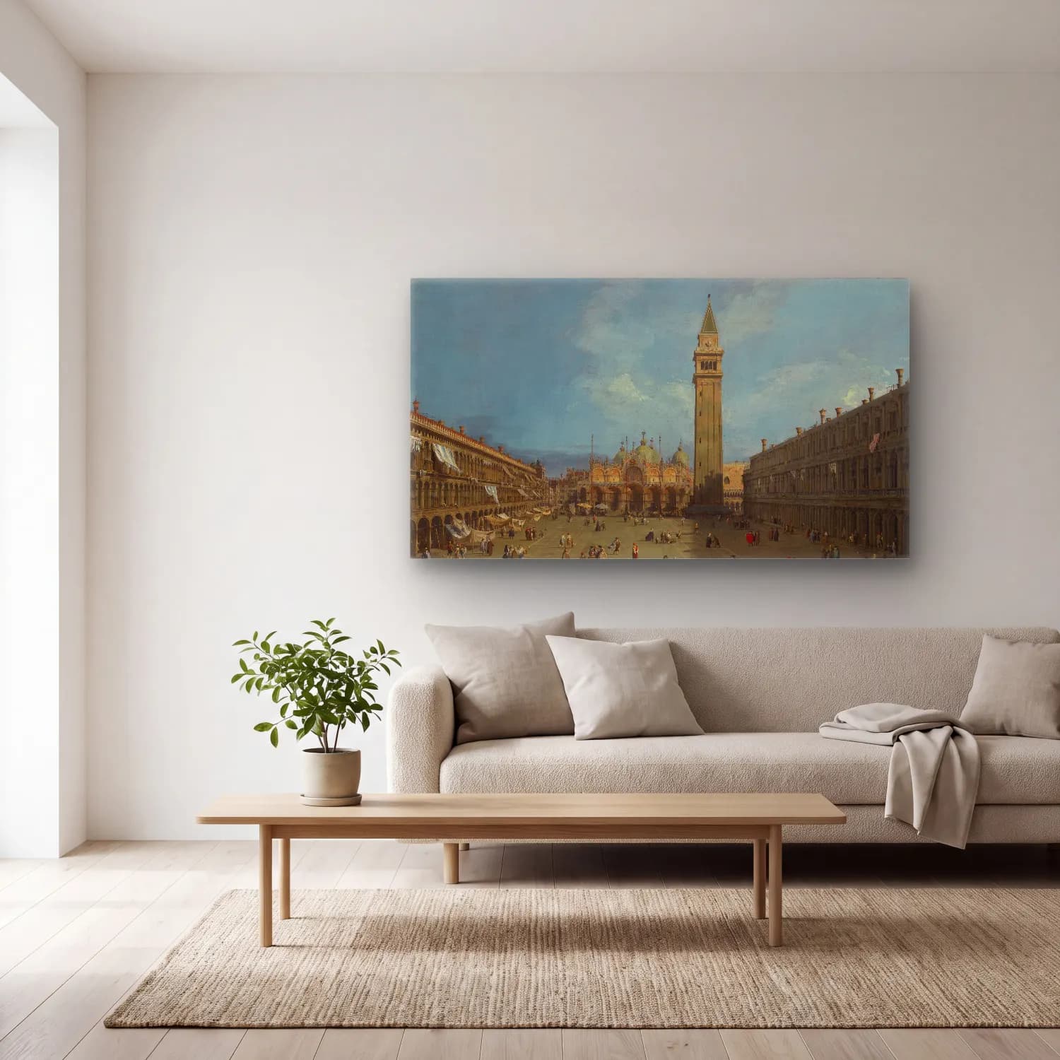 Yağlı Boya Katedral – Turkuaz Tonlar cam tablo — açık renk salonda