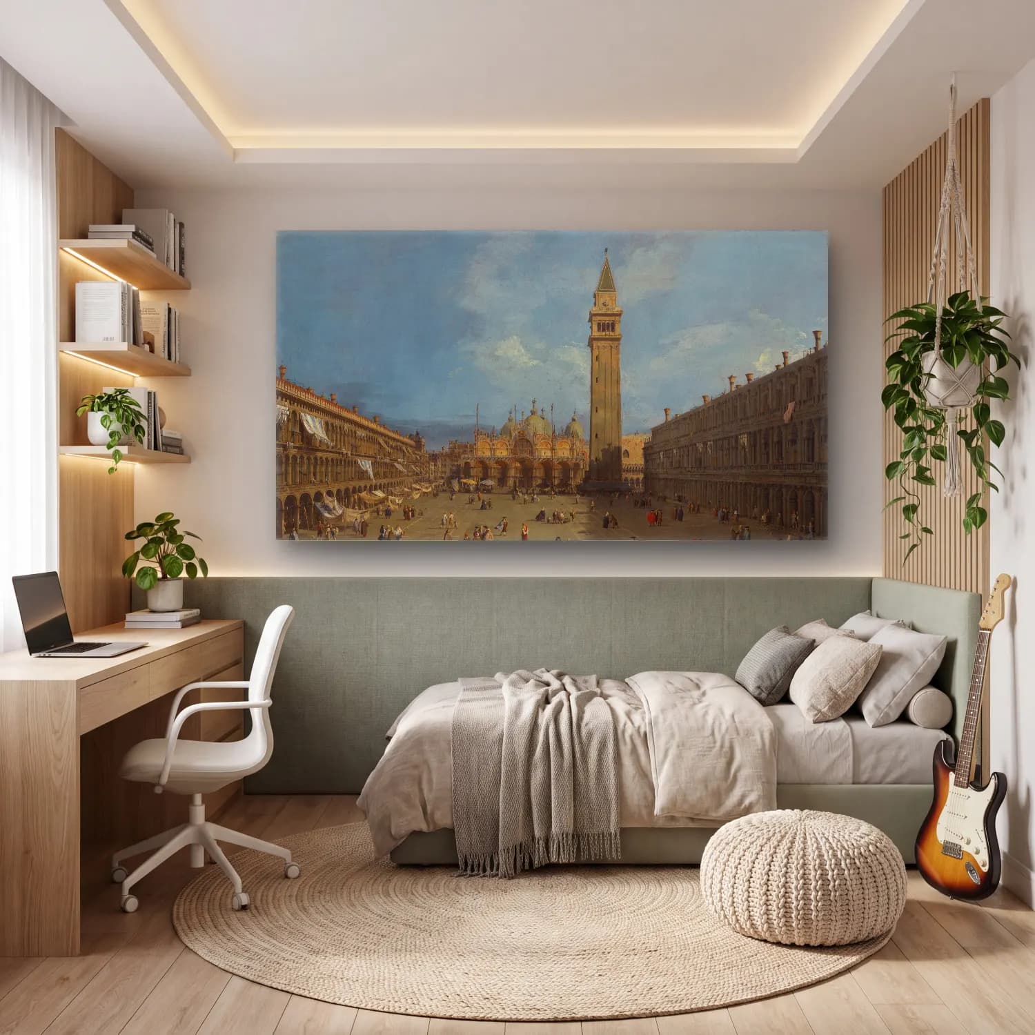 Yağlı Boya Katedral – Turkuaz Tonlar cam tablo — genç odasında