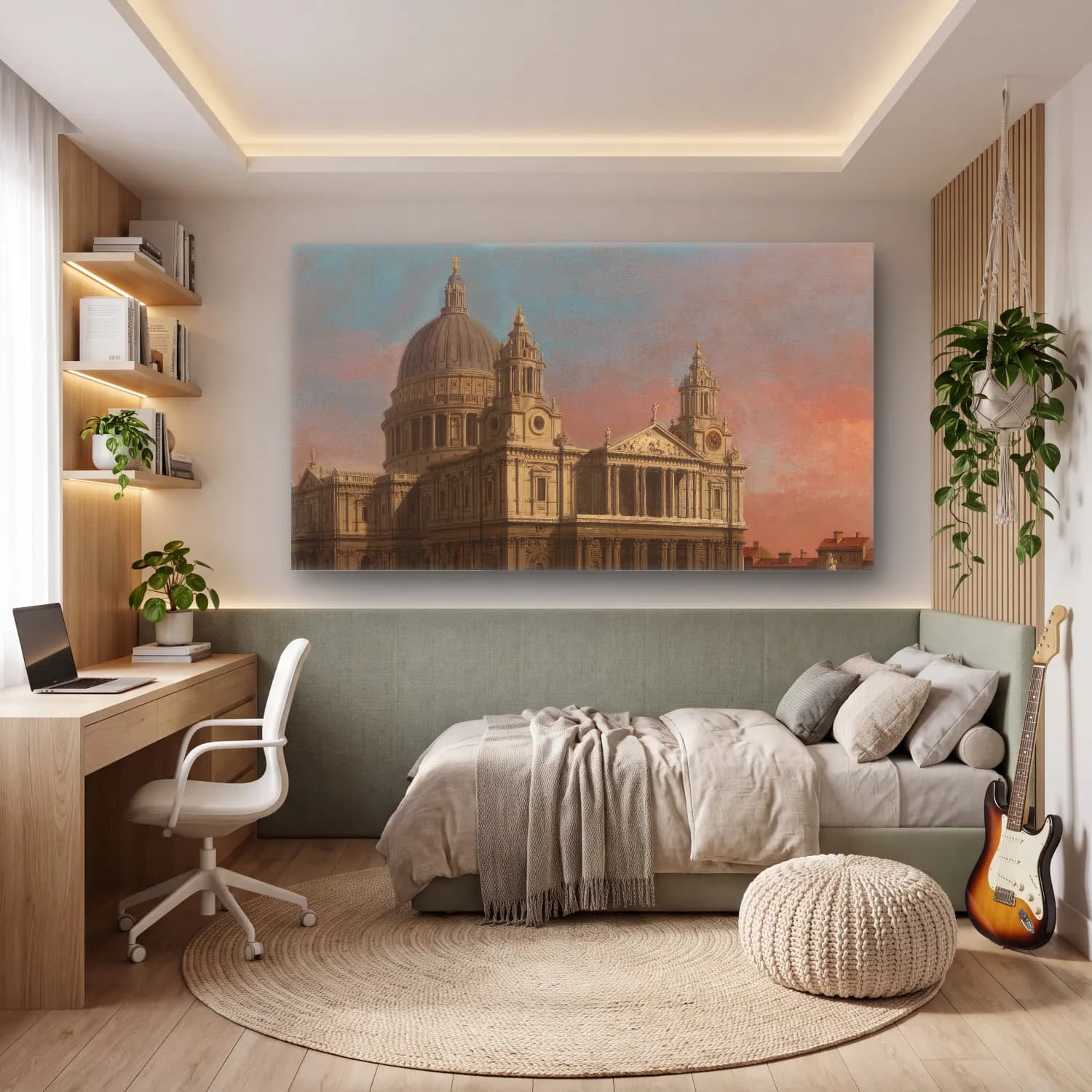 Yağlı Boya Katedral – Pastel Tonlar cam tablo — genç odasında