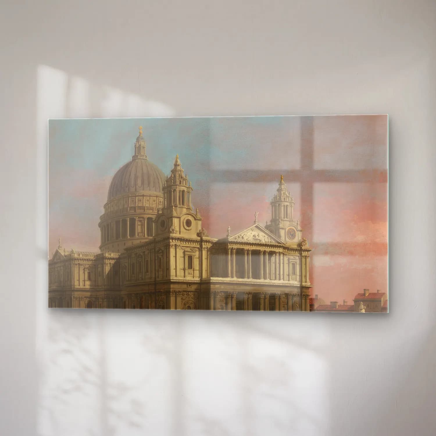 Yağlı Boya Katedral – Pastel Tonlar cam tablo — sağ açıdan görünüm