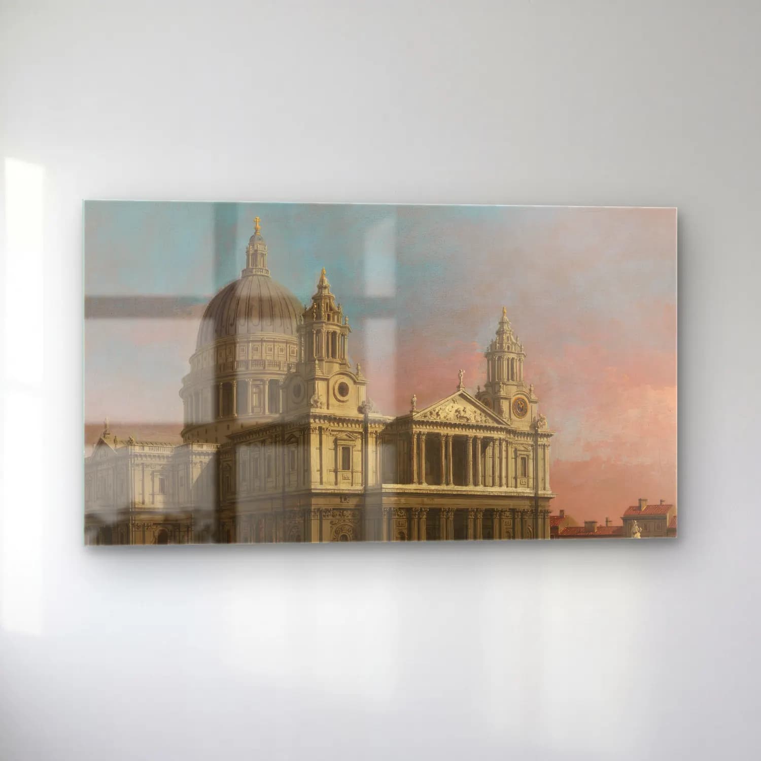 Yağlı Boya Katedral – Pastel Tonlar cam tablo — sol açıdan görünüm