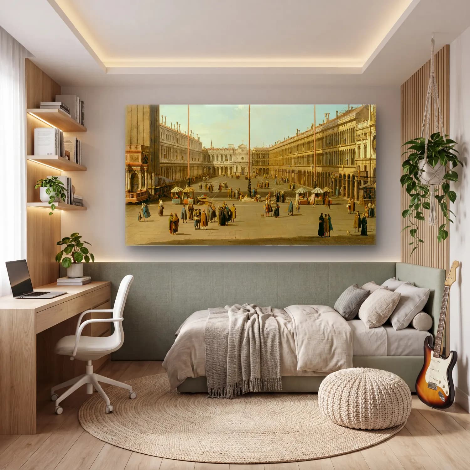 Yağlı Boya Kalabalık Cadde – Yeşil Tonlar cam tablo — genç odasında