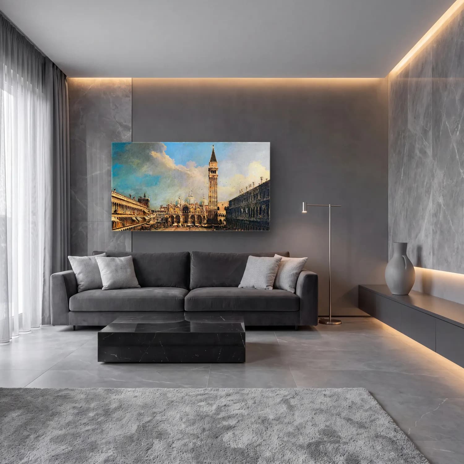 Yağlı Boya Katedral No. 7 cam tablo — lüks salon duvarında