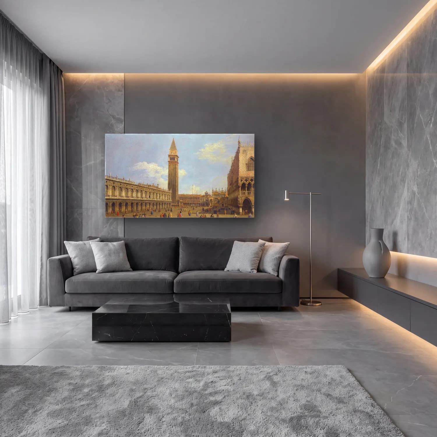 Yağlı Boya Katedral – Bej Tonlar cam tablo — lüks salon duvarında