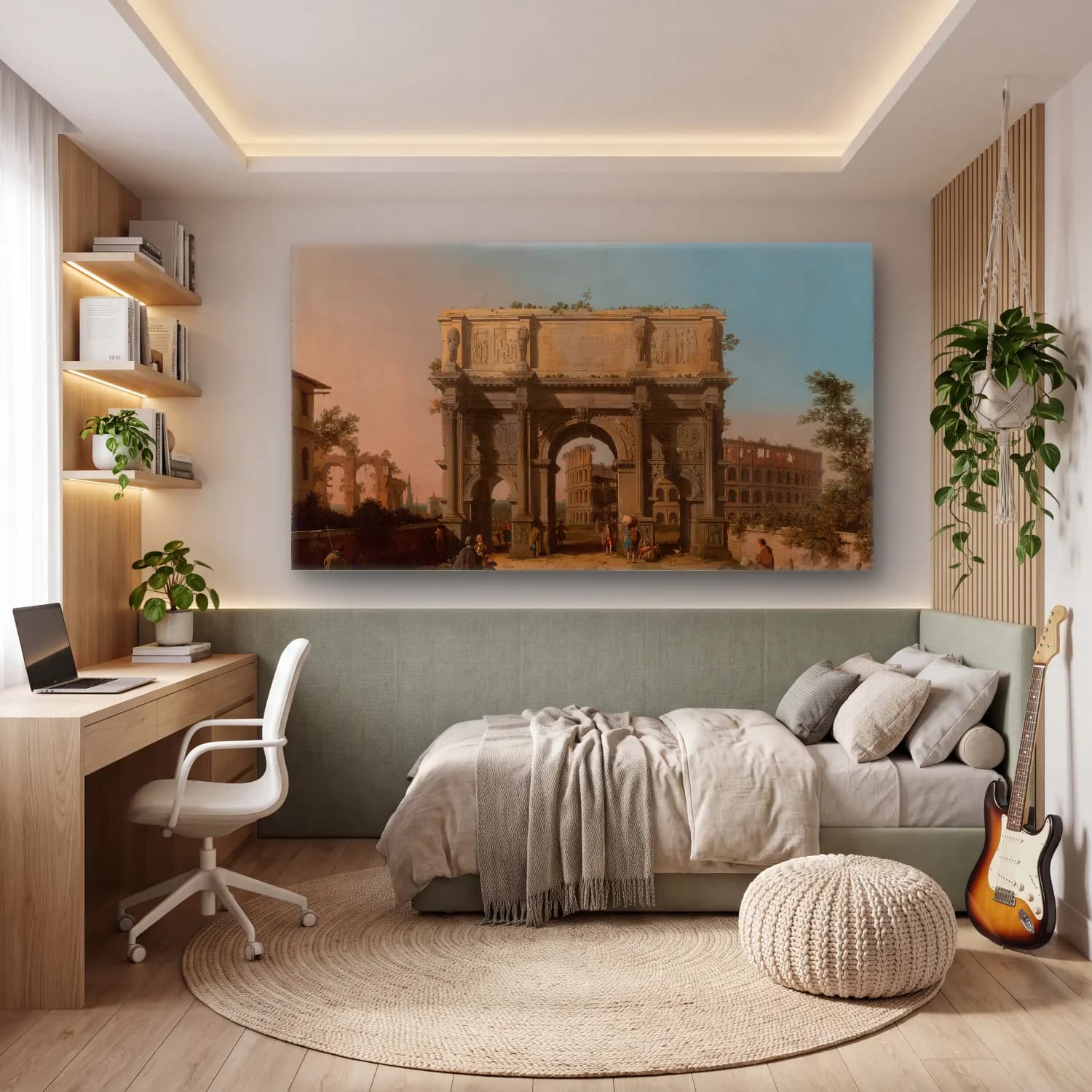 Yağlı Boya Roma – Bej Tonlar cam tablo — genç odasında