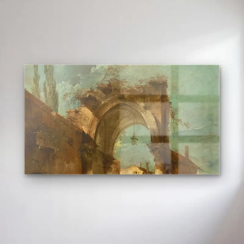 Francesco Guardi – A Capriccio Of Buildings With Figures By A Ruined Arch cam tablo — Francesco Guardi – A Capriccio Of Buildings With Figures By A Ruined Arch — yağlı boya roma