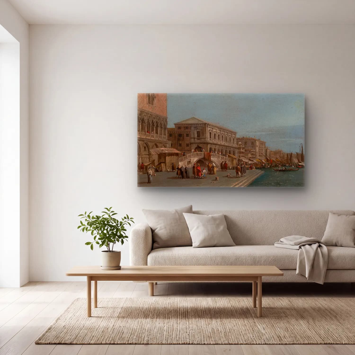 Francesco Guardi – A View of the Molo and the Riva degli Schiavone in Venice… cam tablo — açık renk salonda