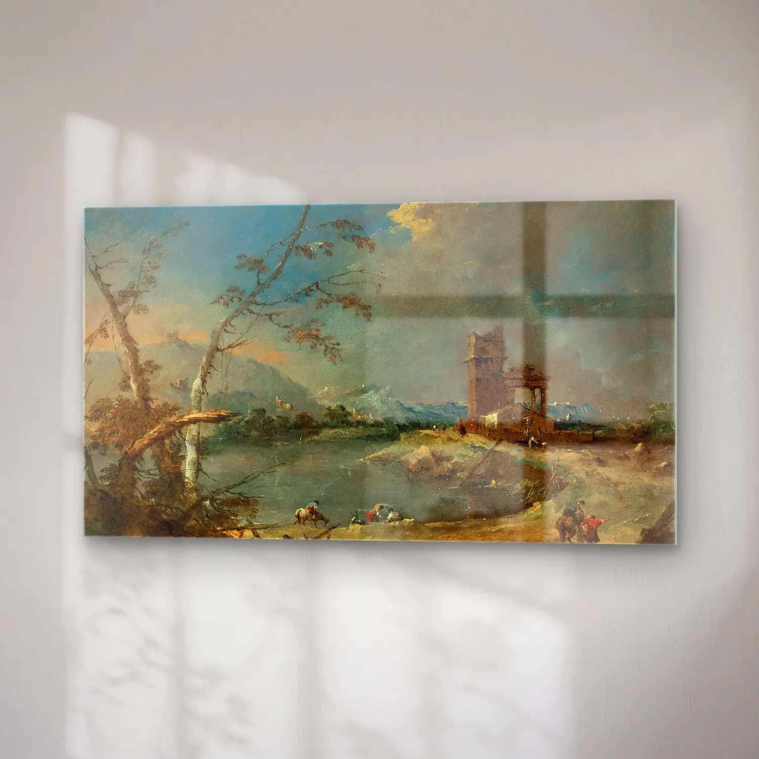 Francesco Guardi – A capriccio of a rustic tower beside a lake cam tablo — sağ açıdan görünüm