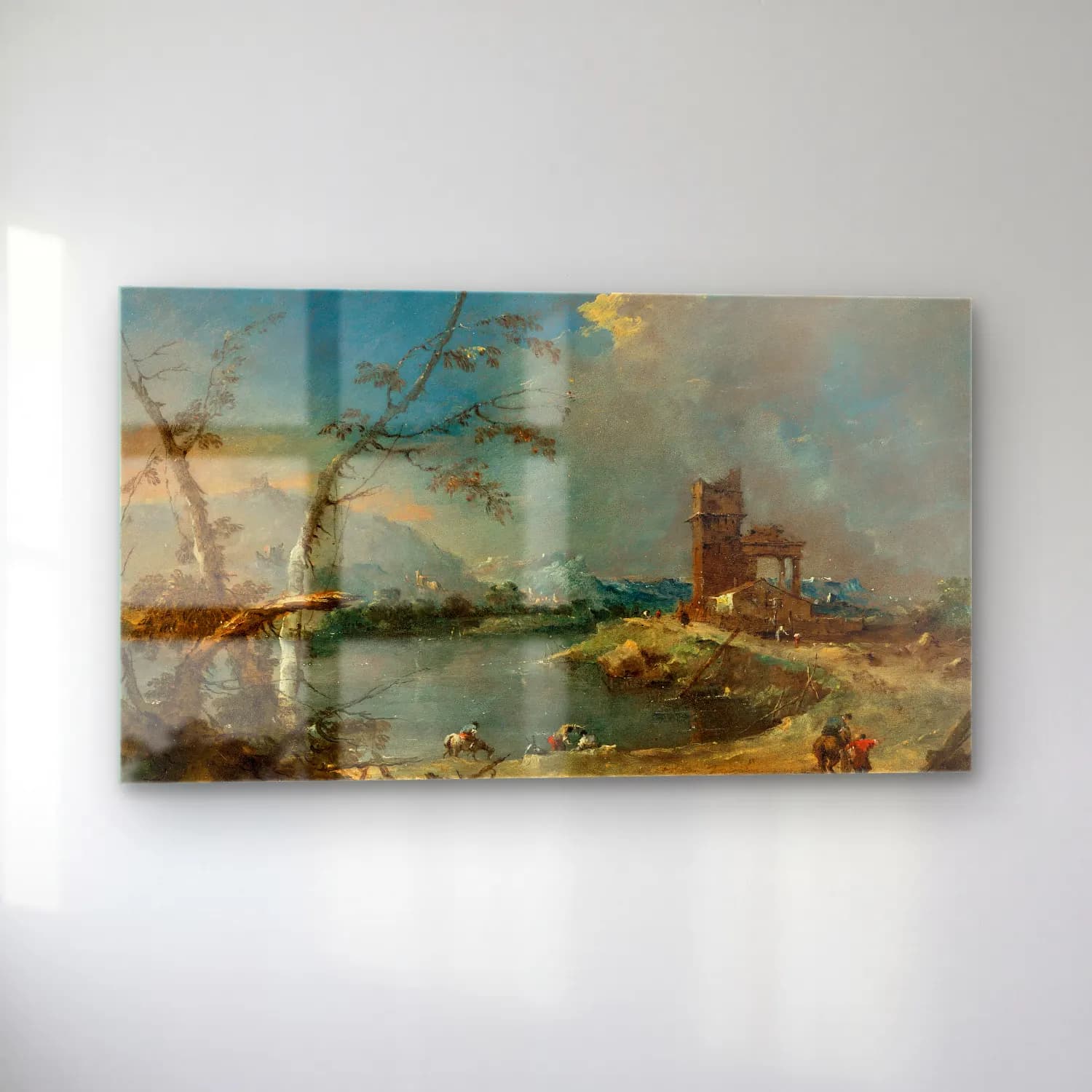 Francesco Guardi – A capriccio of a rustic tower beside a lake cam tablo — sol açıdan görünüm