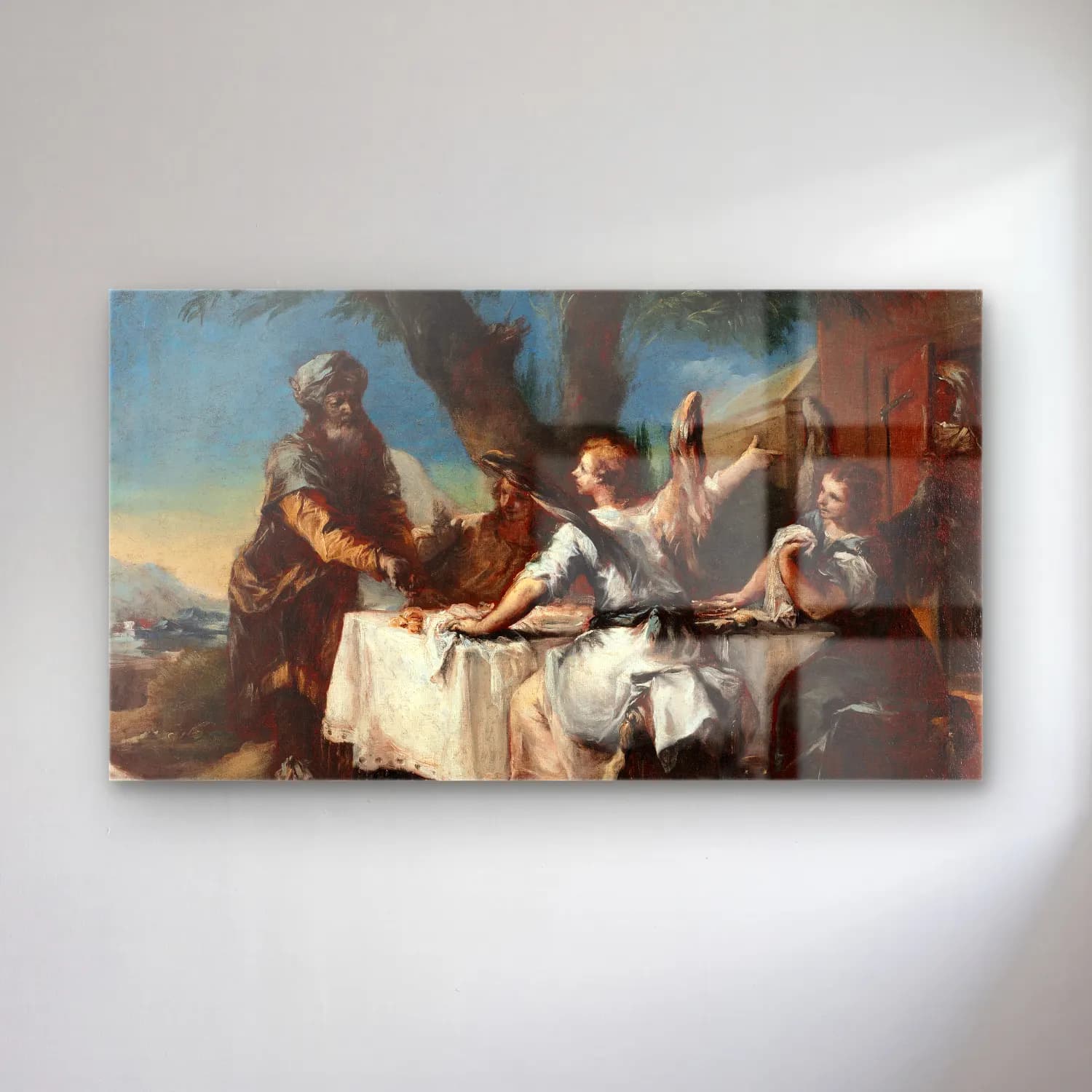 Francesco Guardi – Abraham Welcoming the Three Angels cam tablo — Francesco Guardi – Abraham Welcoming the Three Angels — yağlı boya dini sahne